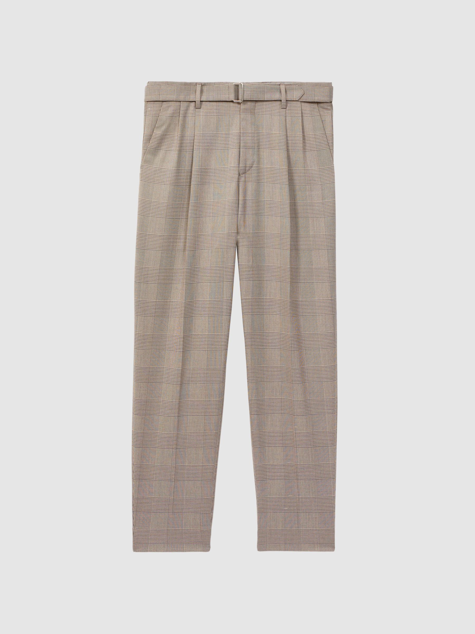 Prince of Wales Check Belted Trousers in Brown - Image 2 of 5