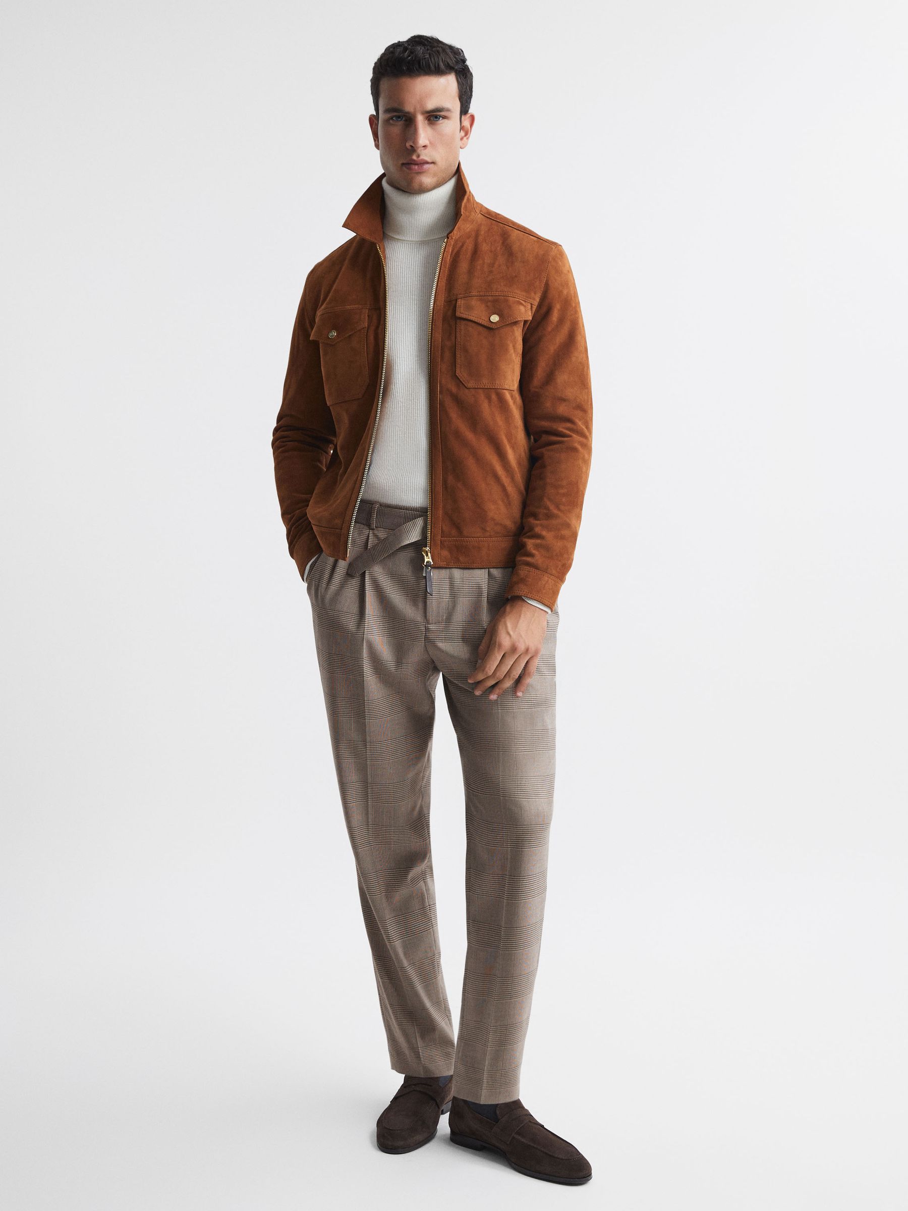 Prince of Wales Check Belted Trousers in Brown - Image 4 of 5