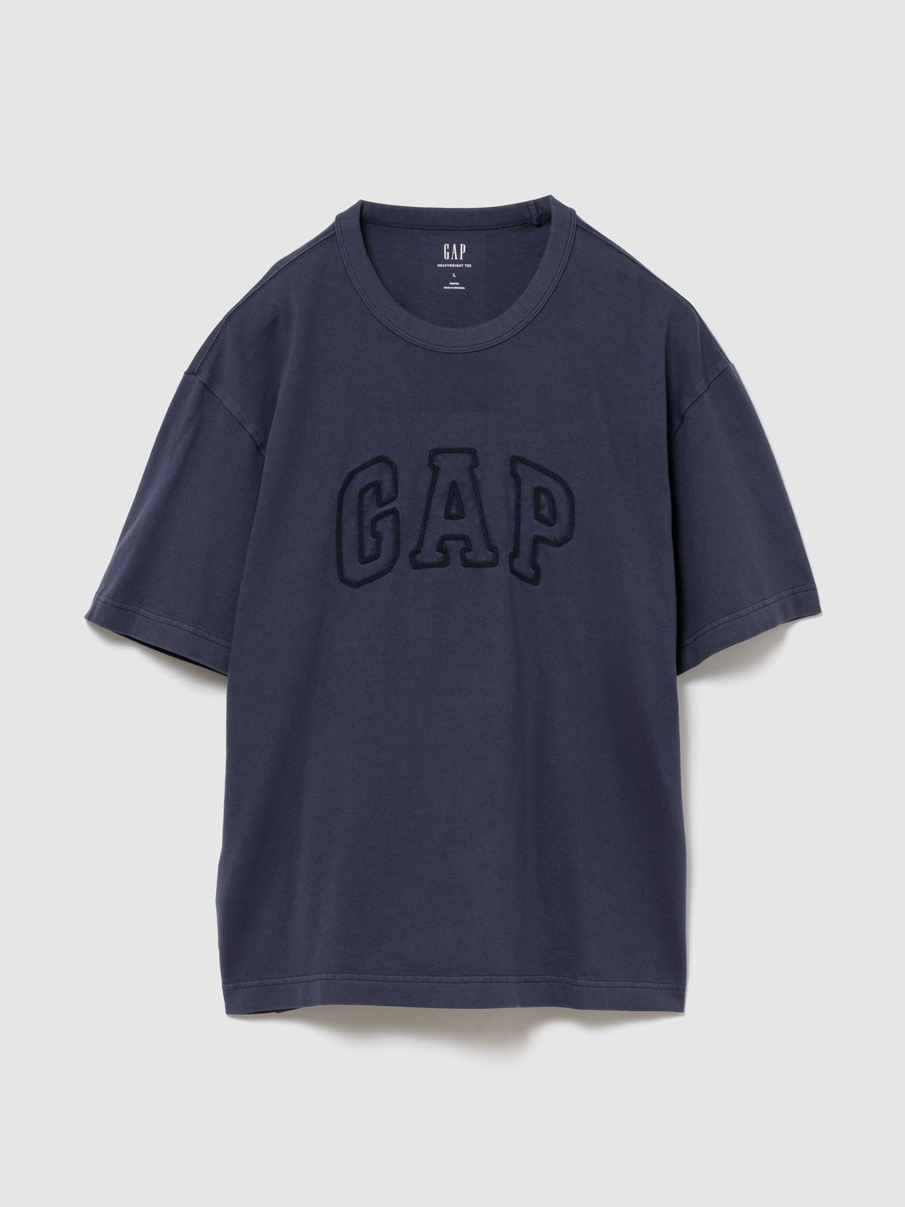 Washed Navy Heavyweight Logo Relaxed Boxy Short Sleeve T-Shirt - Image 1 of 2