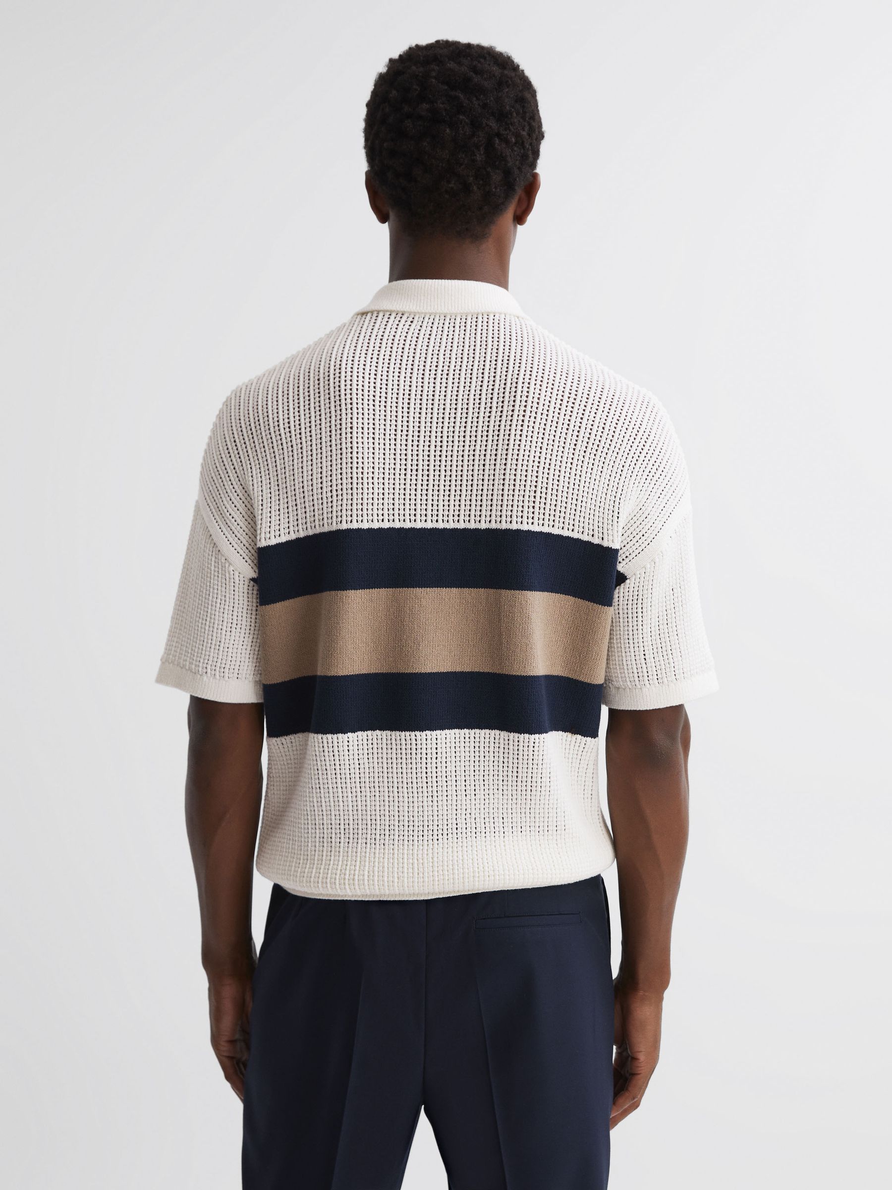 Reiss | Ché Crochet Open Collar Polo Shirt in Ecru - Image 5 of 5