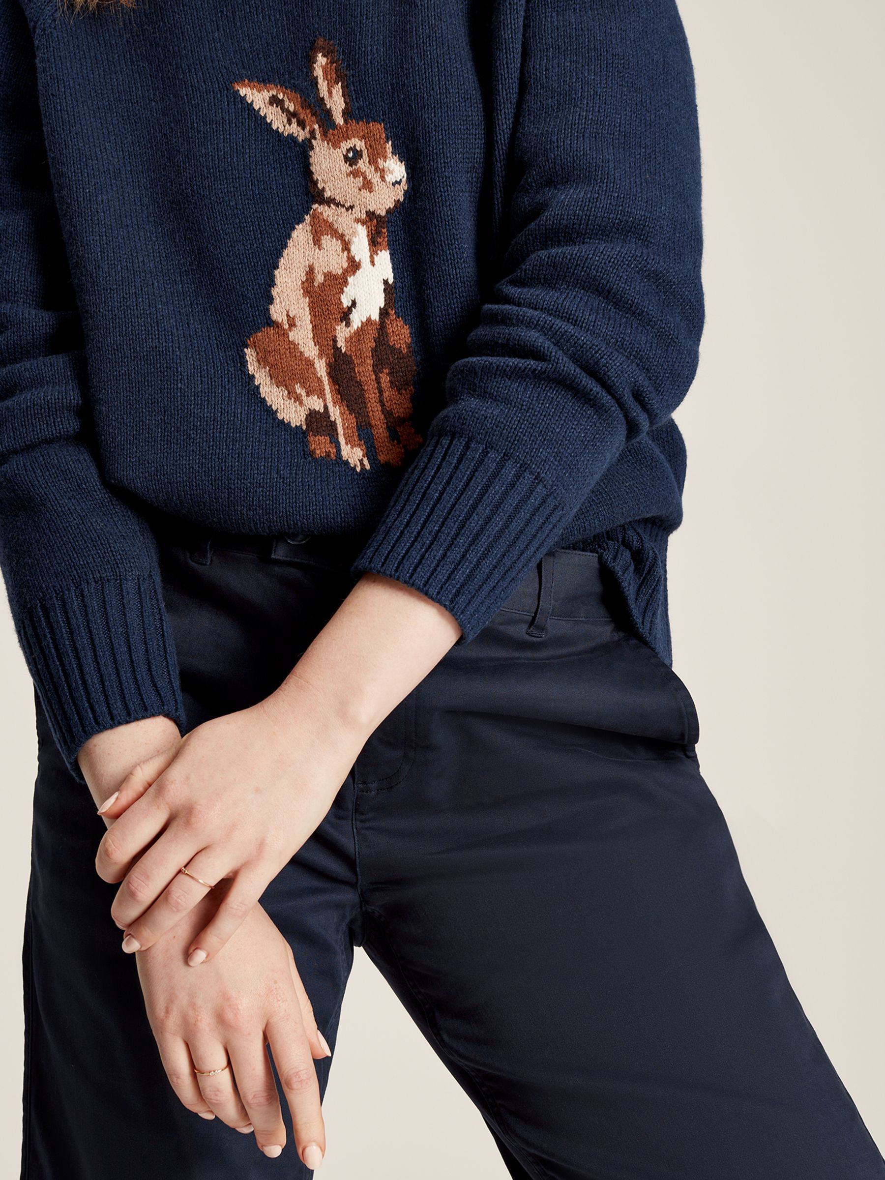 Margot Navy Hare Intarsia Crew Neck Jumper | Joules