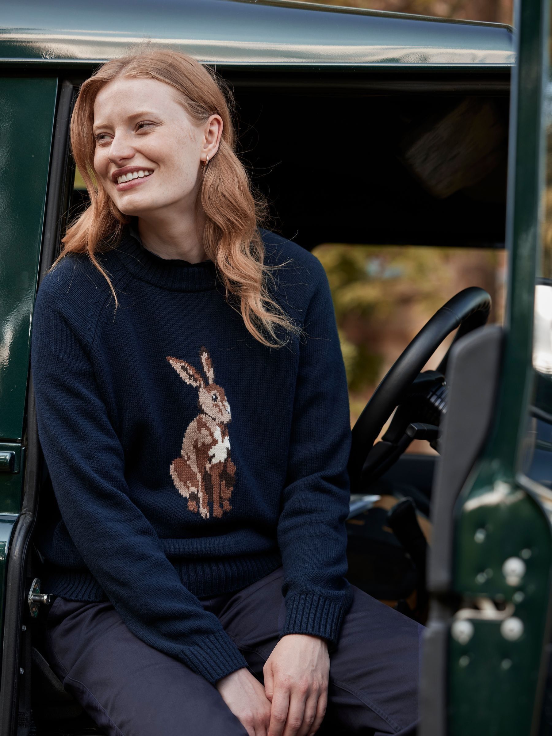 Margot Navy Hare Intarsia Crew Neck Jumper - Image 3 of 6