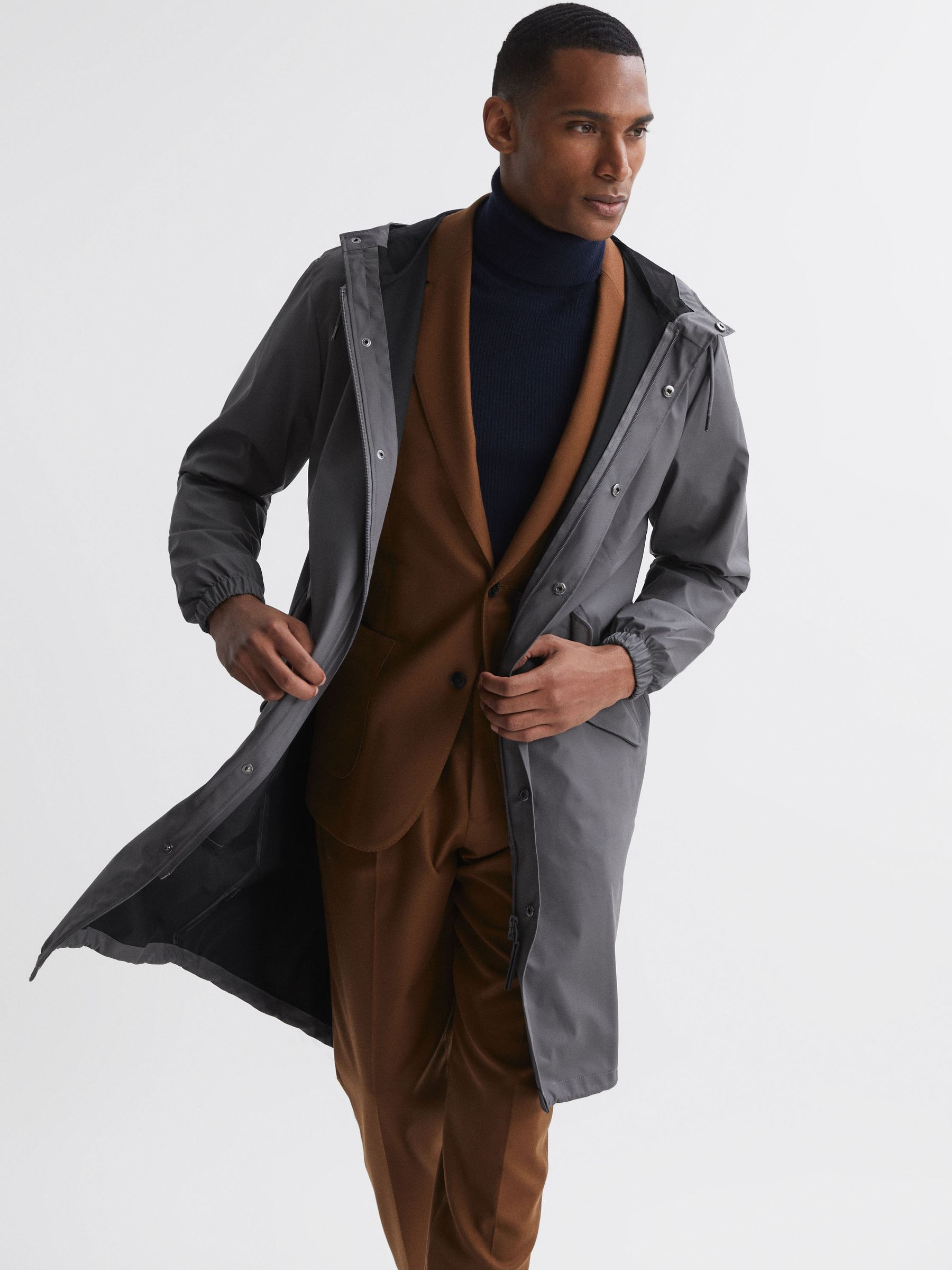 Rains Unisex Fishtail Parka in Grey - Image 1 of 7
