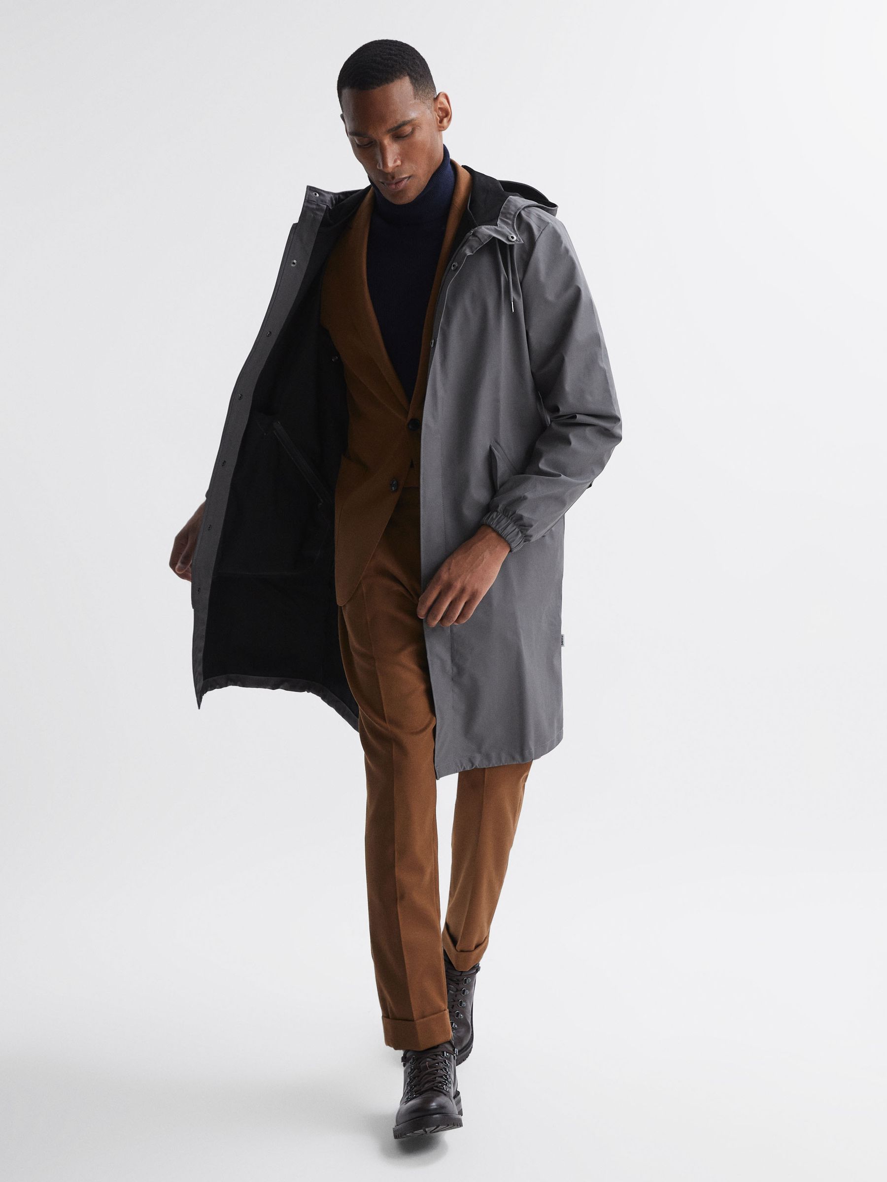 Rains Unisex Fishtail Parka in Grey - Image 3 of 7