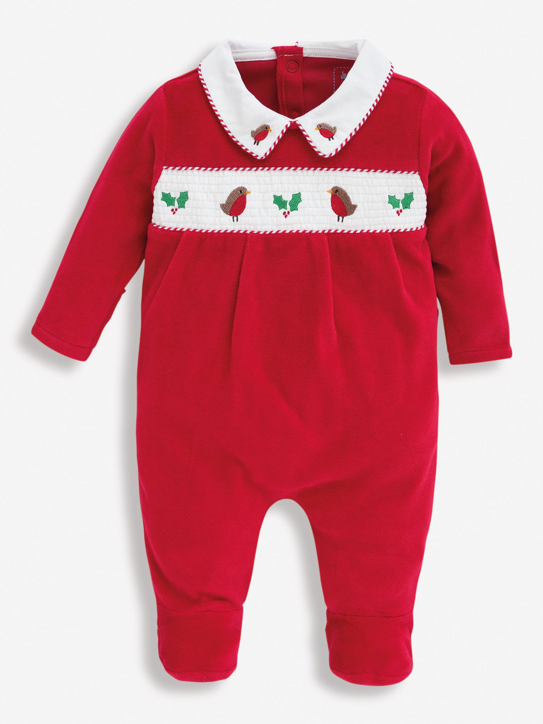 Smocked Christmas Sleepsuit in Red - Image 2 of 2