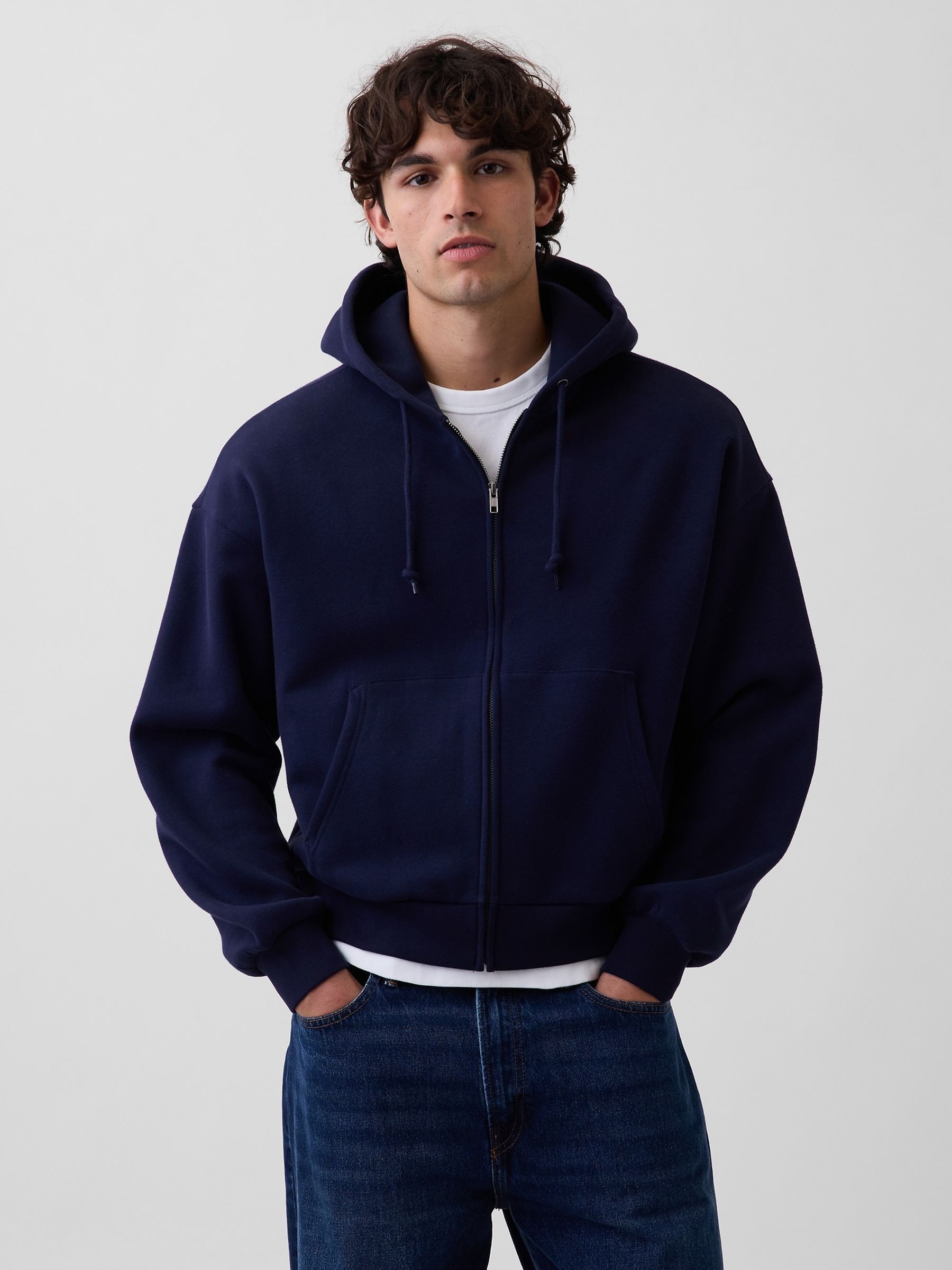Navy VintageSoft Oversized Crop Zip Hoodie - Image 1 of 4