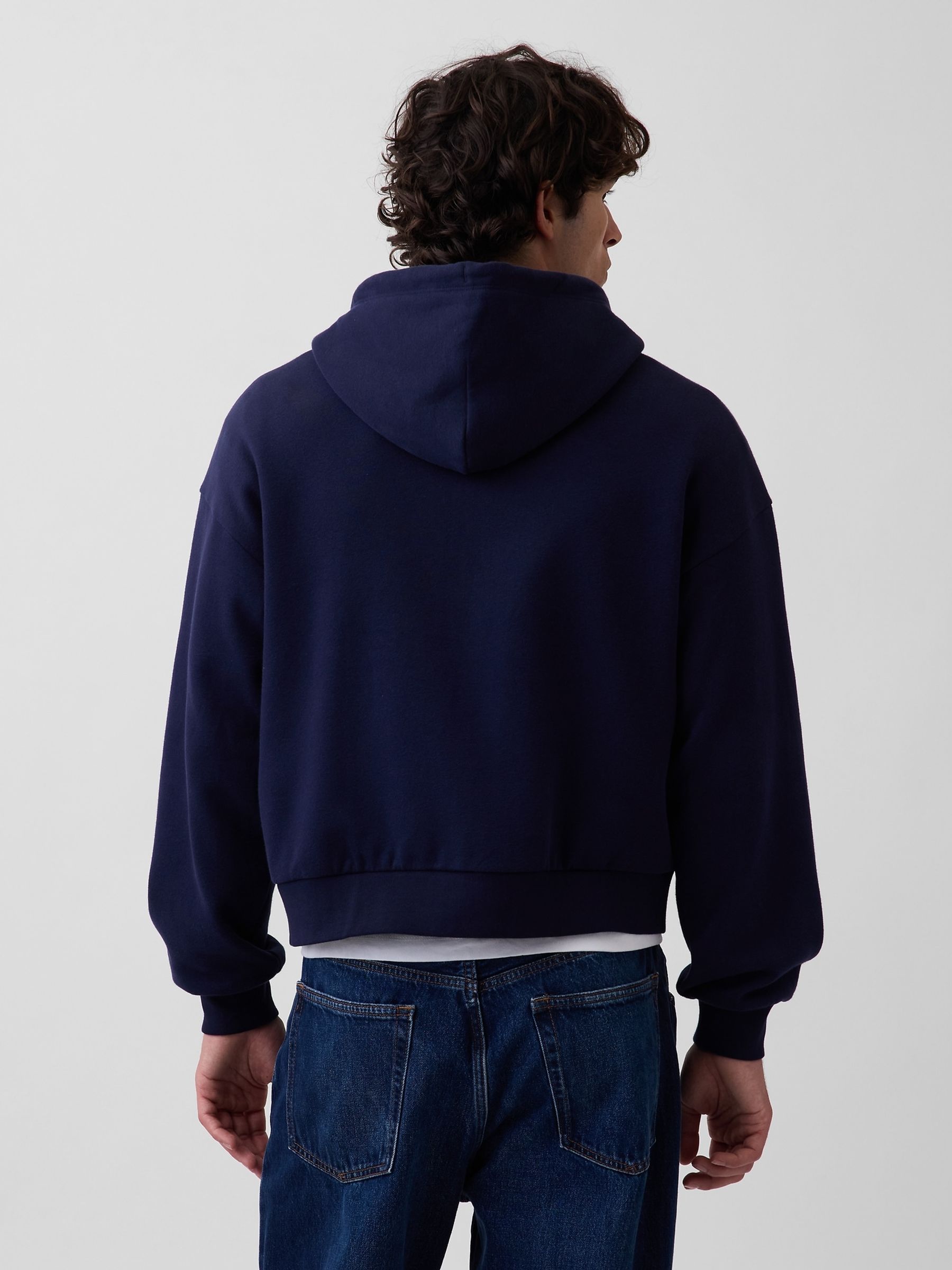 Navy VintageSoft Oversized Crop Zip Hoodie - Image 2 of 4