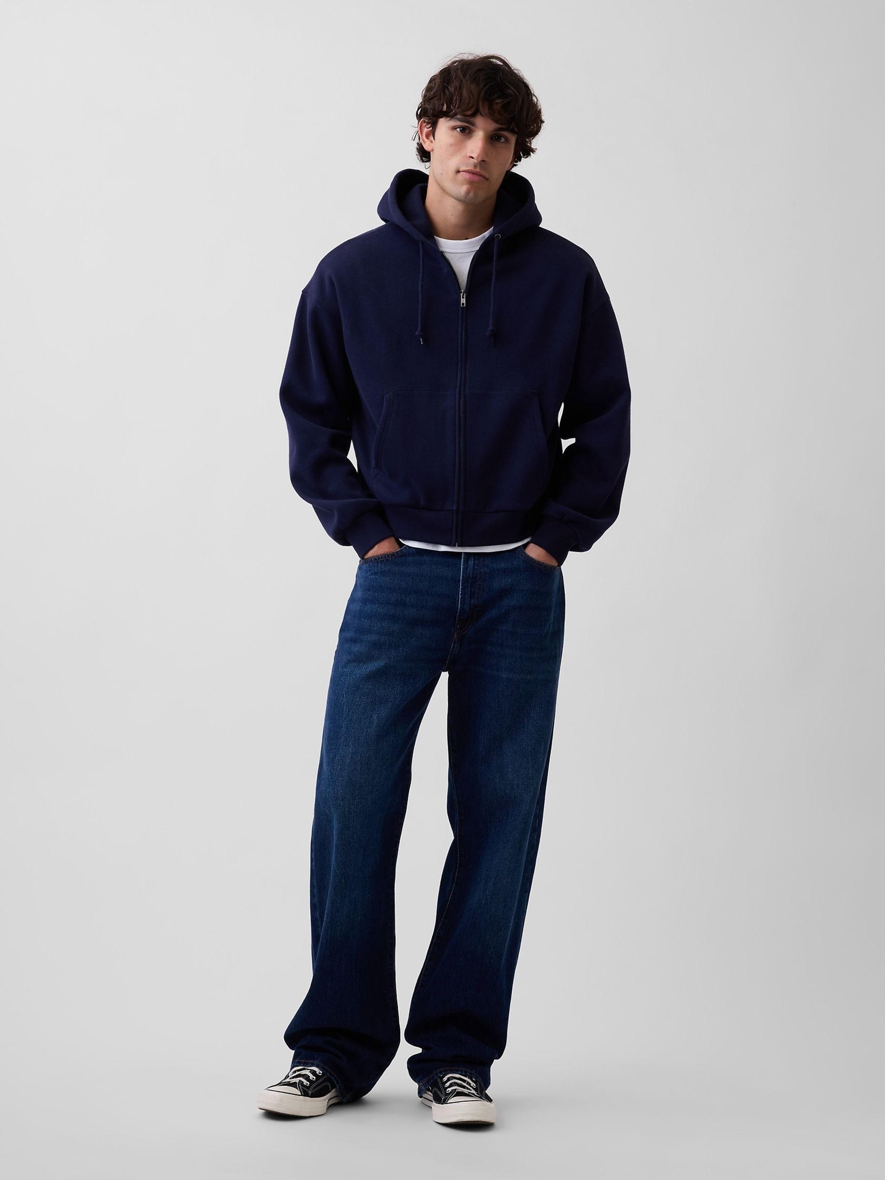 Navy VintageSoft Oversized Crop Zip Hoodie - Image 3 of 4
