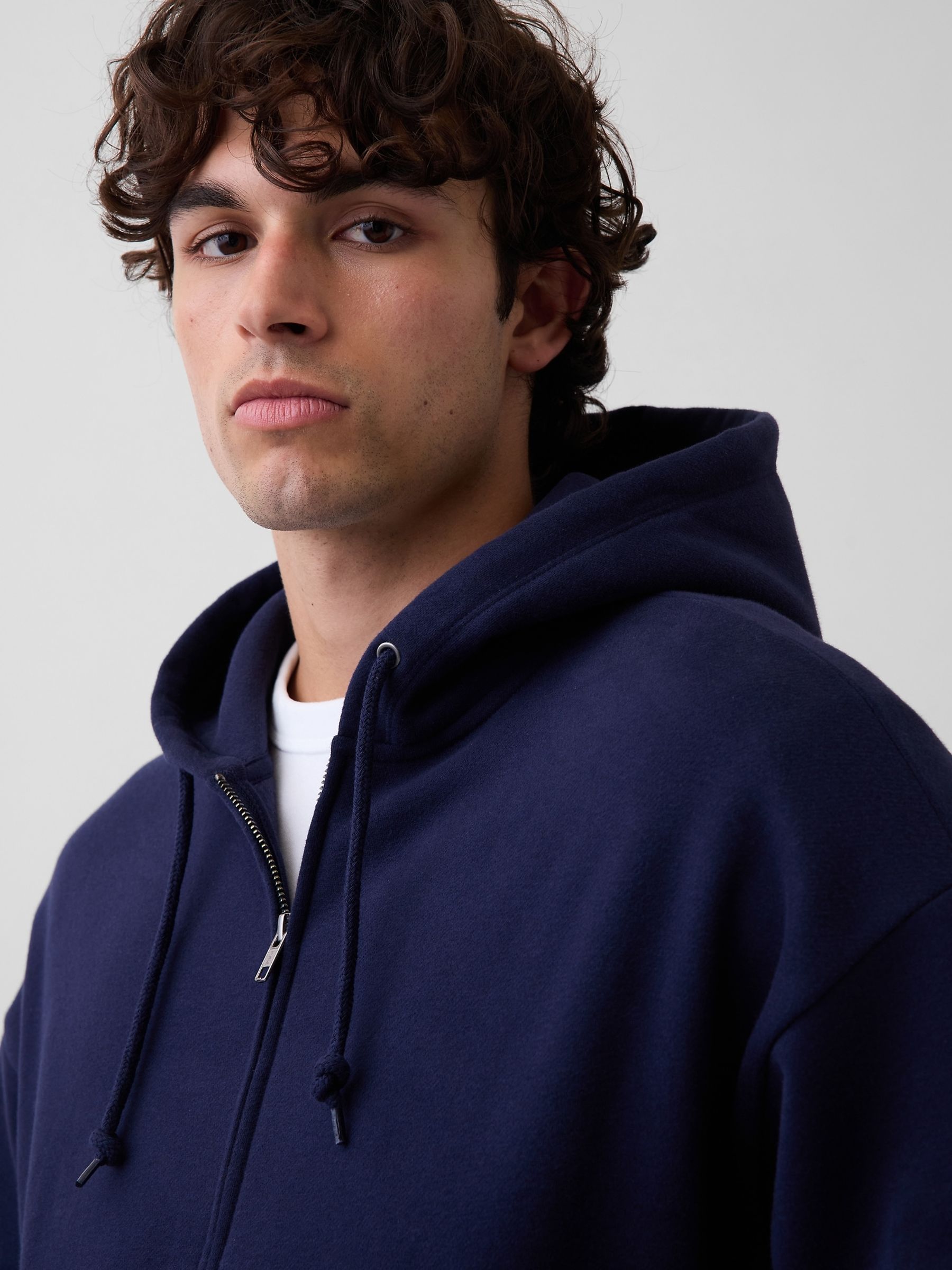Navy VintageSoft Oversized Crop Zip Hoodie - Image 4 of 4