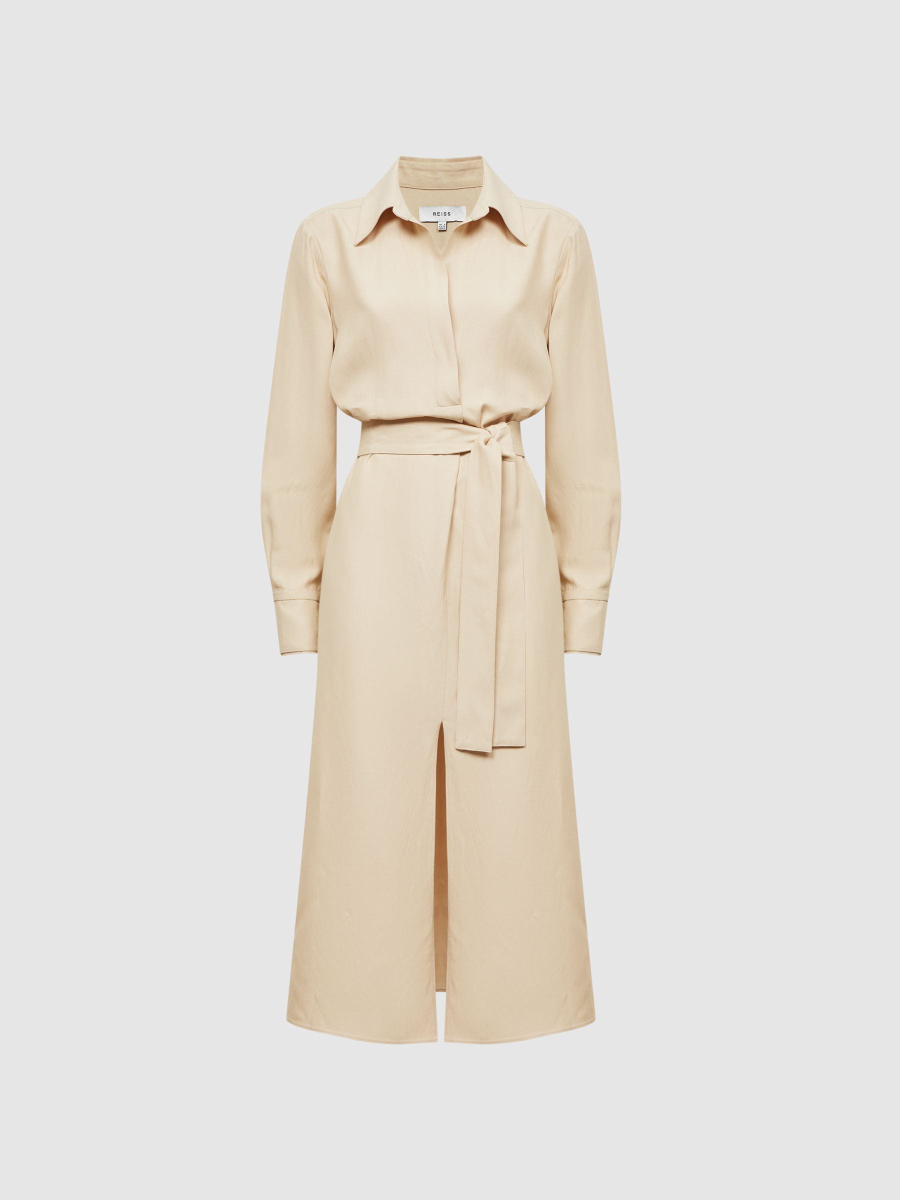 Premium Linen Blend Midi Dress in Neutral - Image 2 of 7