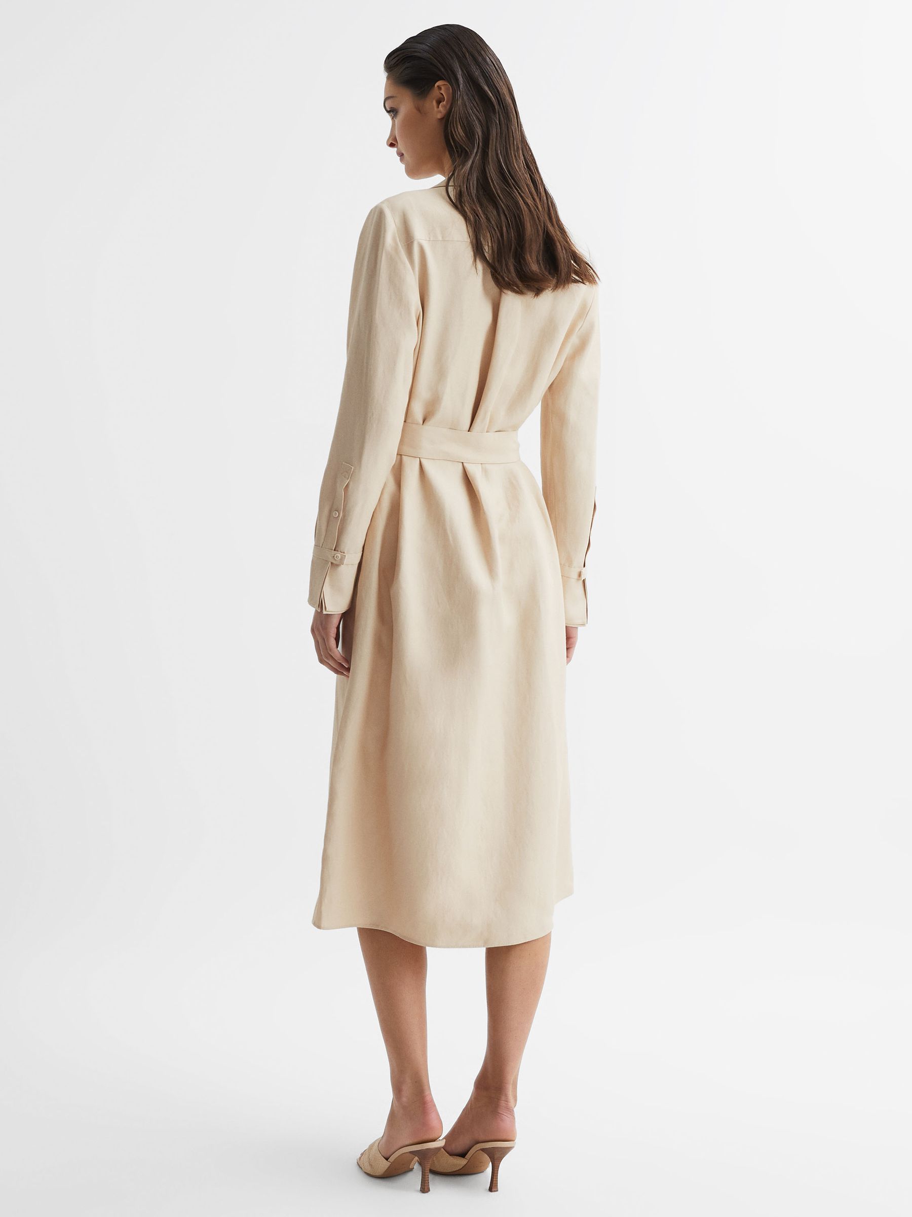 Premium Linen Blend Midi Dress in Neutral - Image 5 of 7