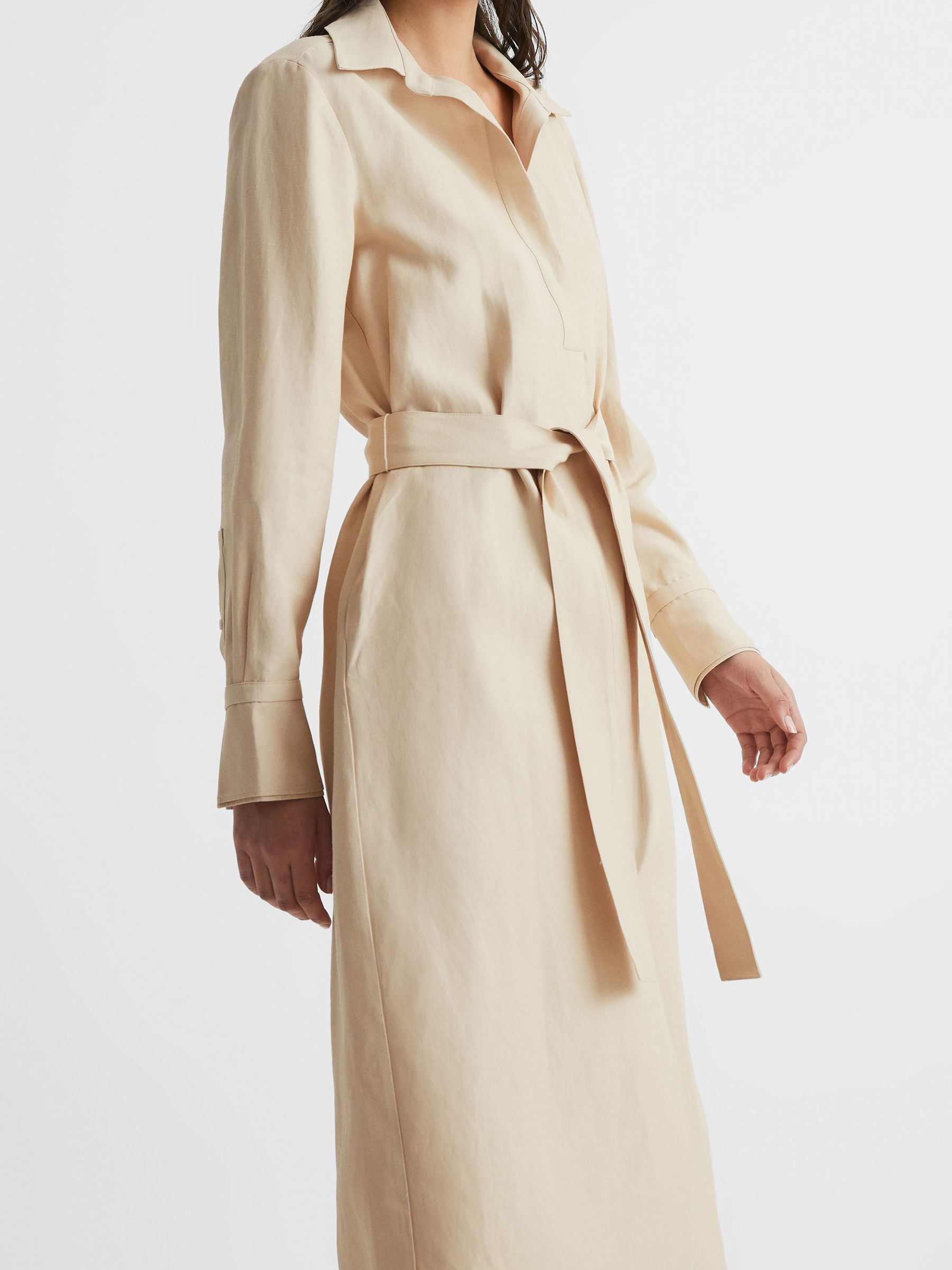 Premium Linen Blend Midi Dress in Neutral - Image 6 of 7