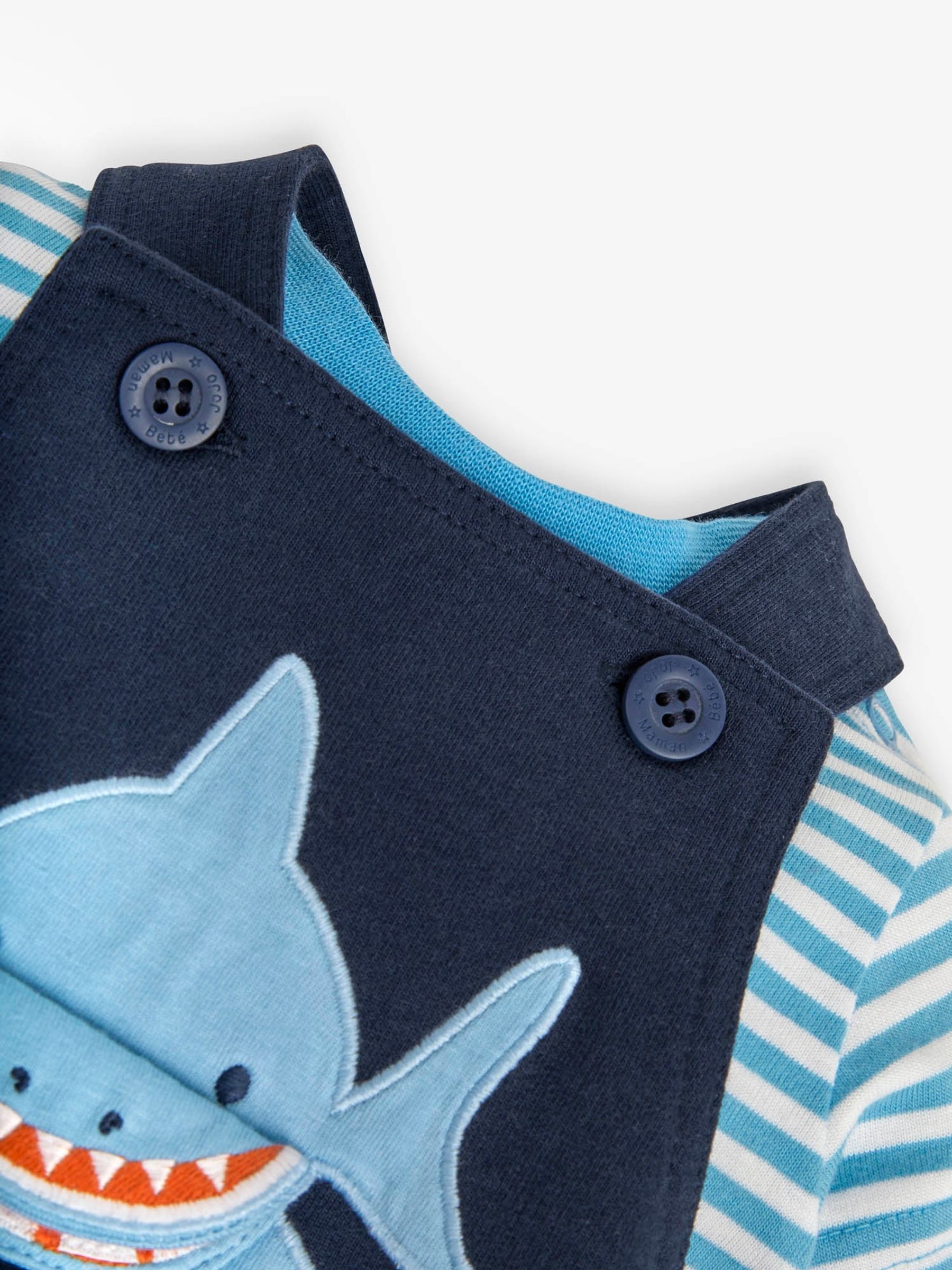 Navy 2-Piece Shark Appliqué Dungarees & Top Set - Image 3 of 6