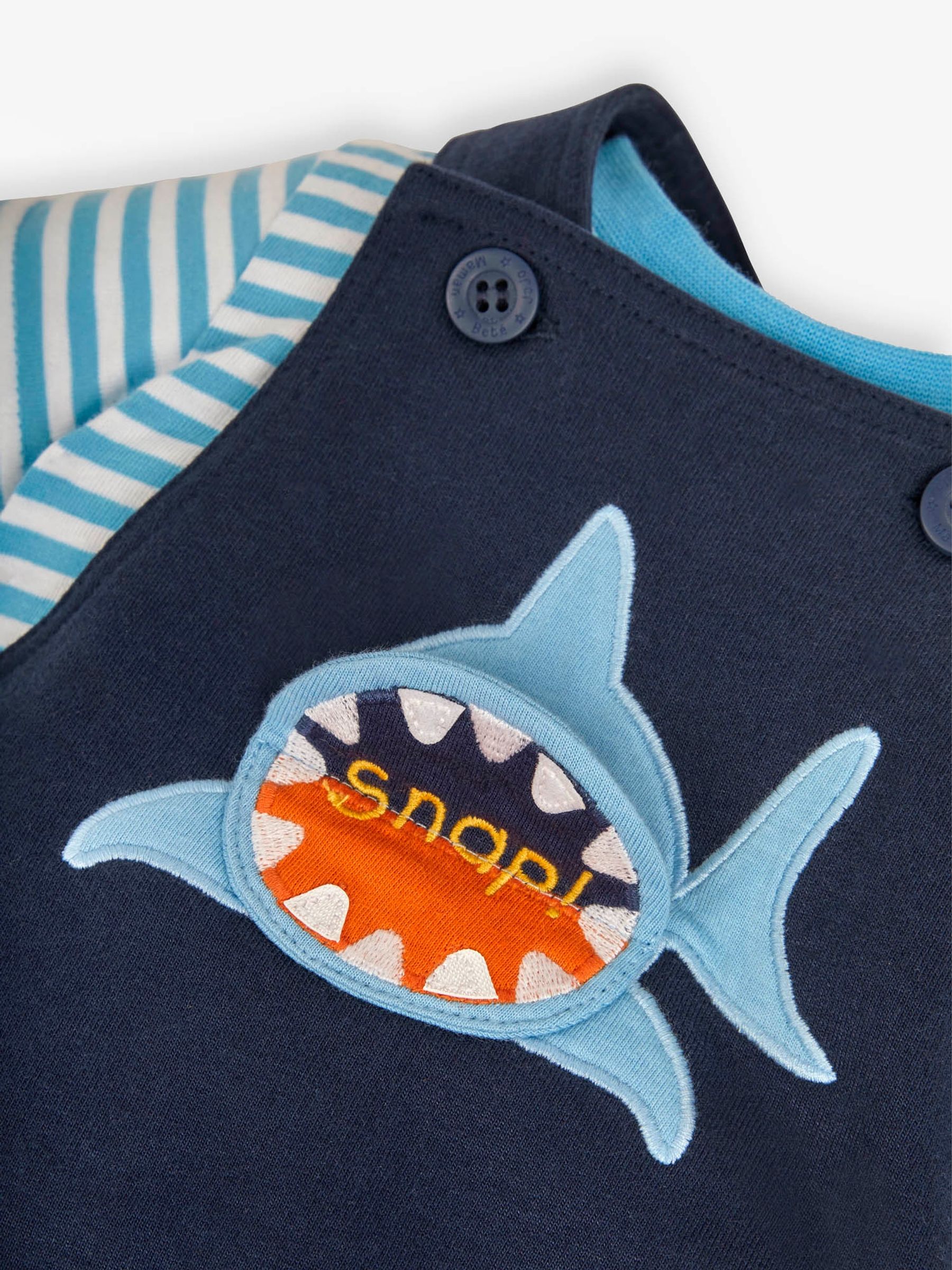 Navy 2-Piece Shark Appliqué Dungarees & Top Set - Image 4 of 6
