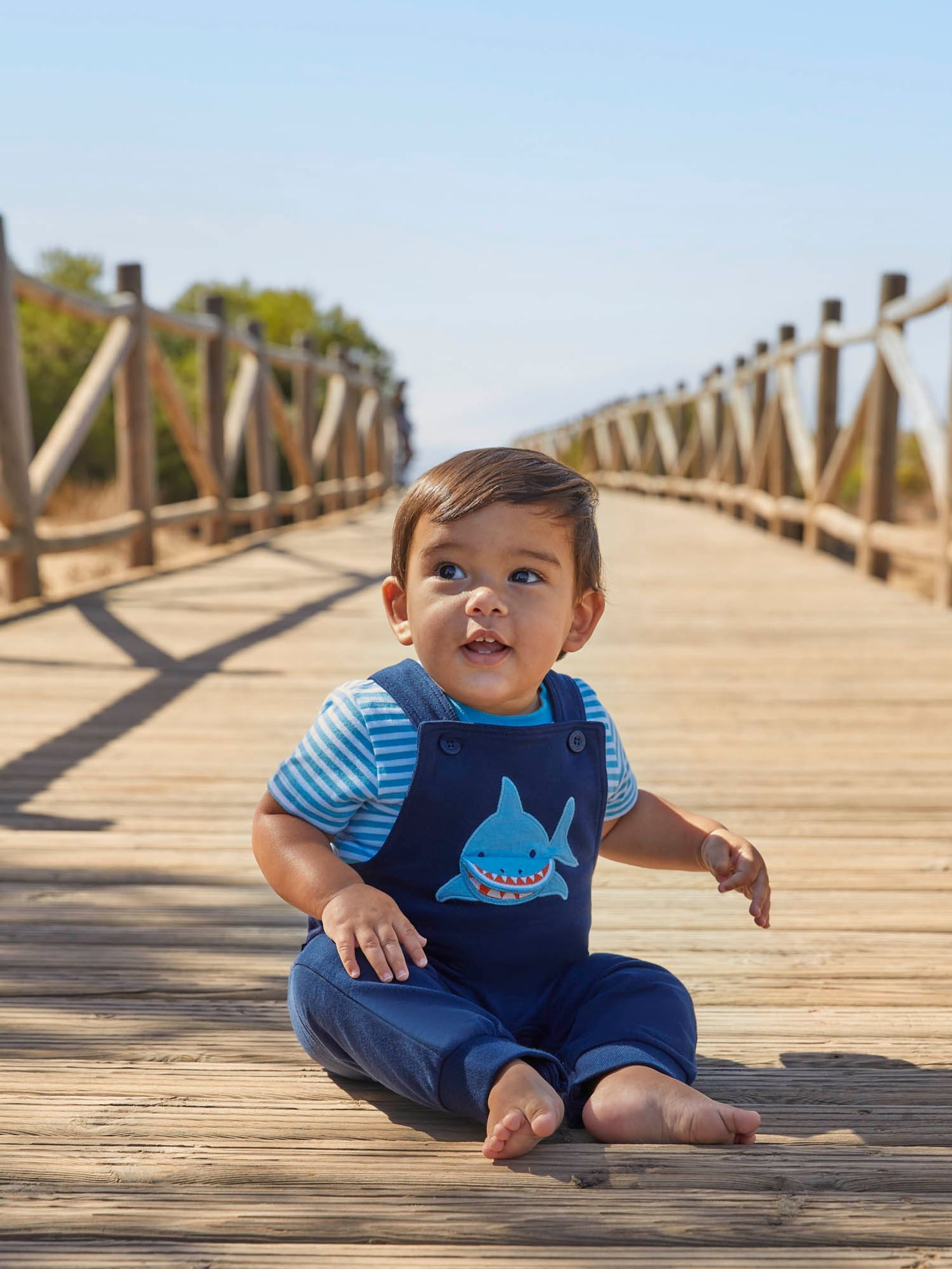 Navy 2-Piece Shark Appliqué Dungarees & Top Set - Image 6 of 6