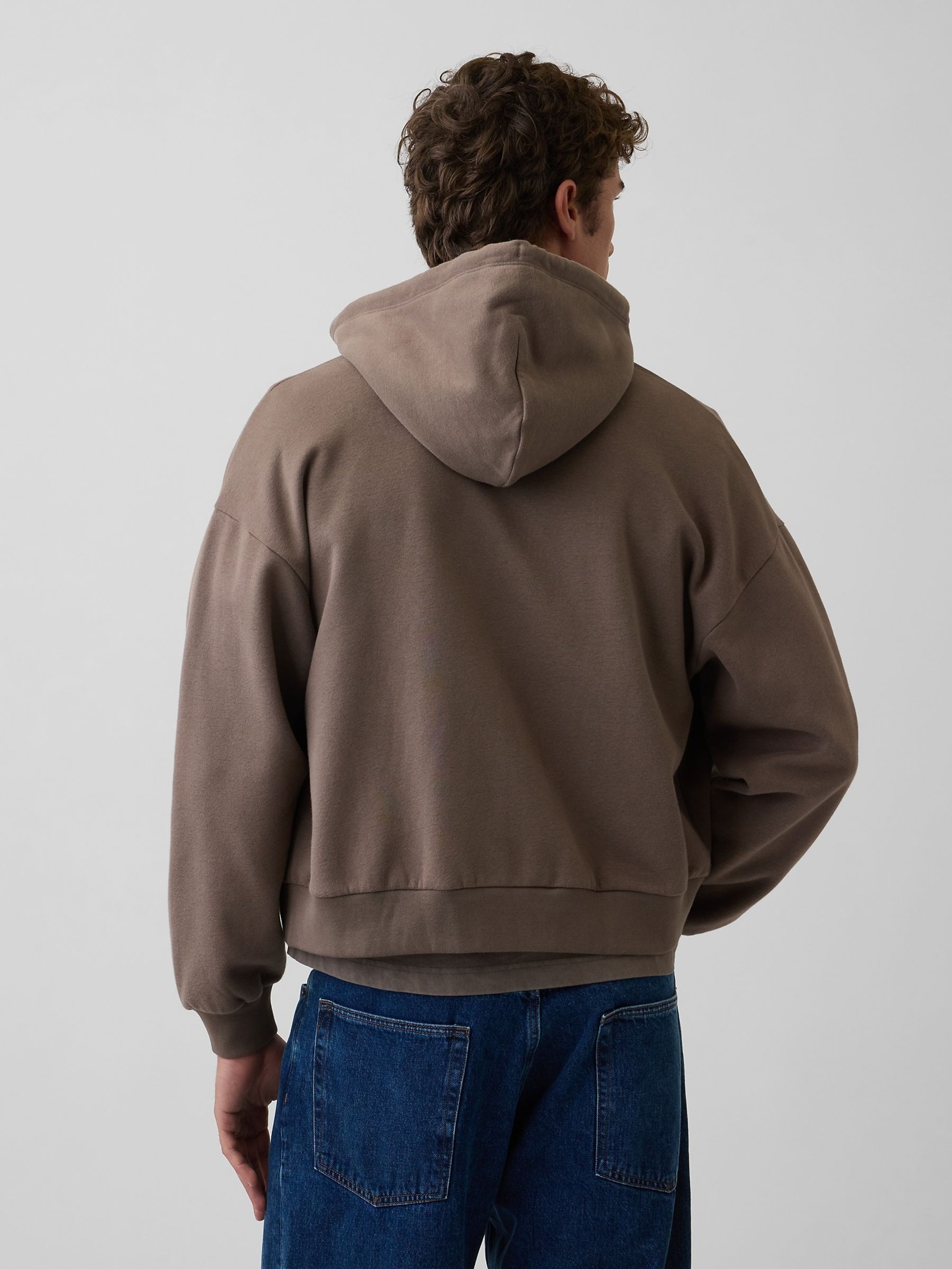 Brown VintageSoft Oversized Crop Zip Hoodie - Image 2 of 4