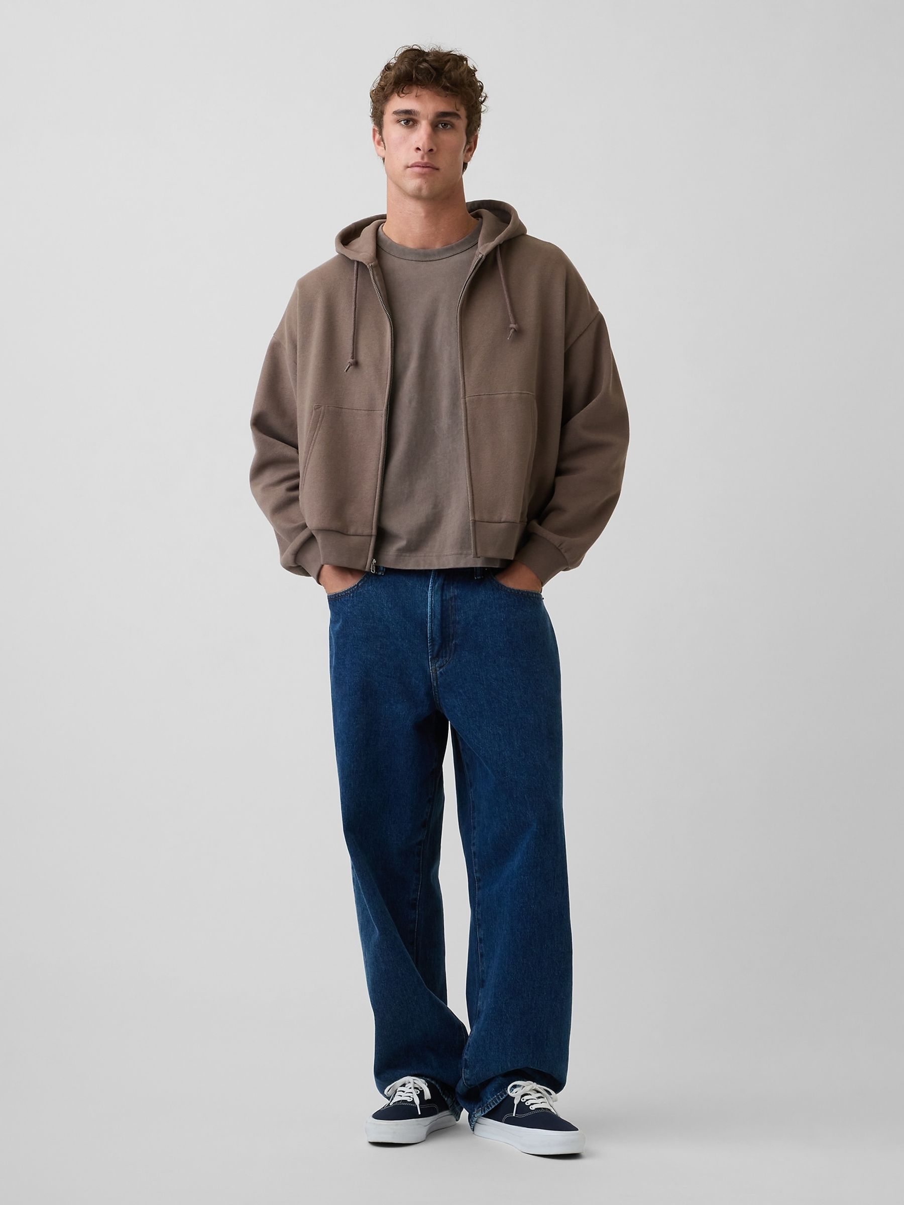 Brown VintageSoft Oversized Crop Zip Hoodie - Image 3 of 4