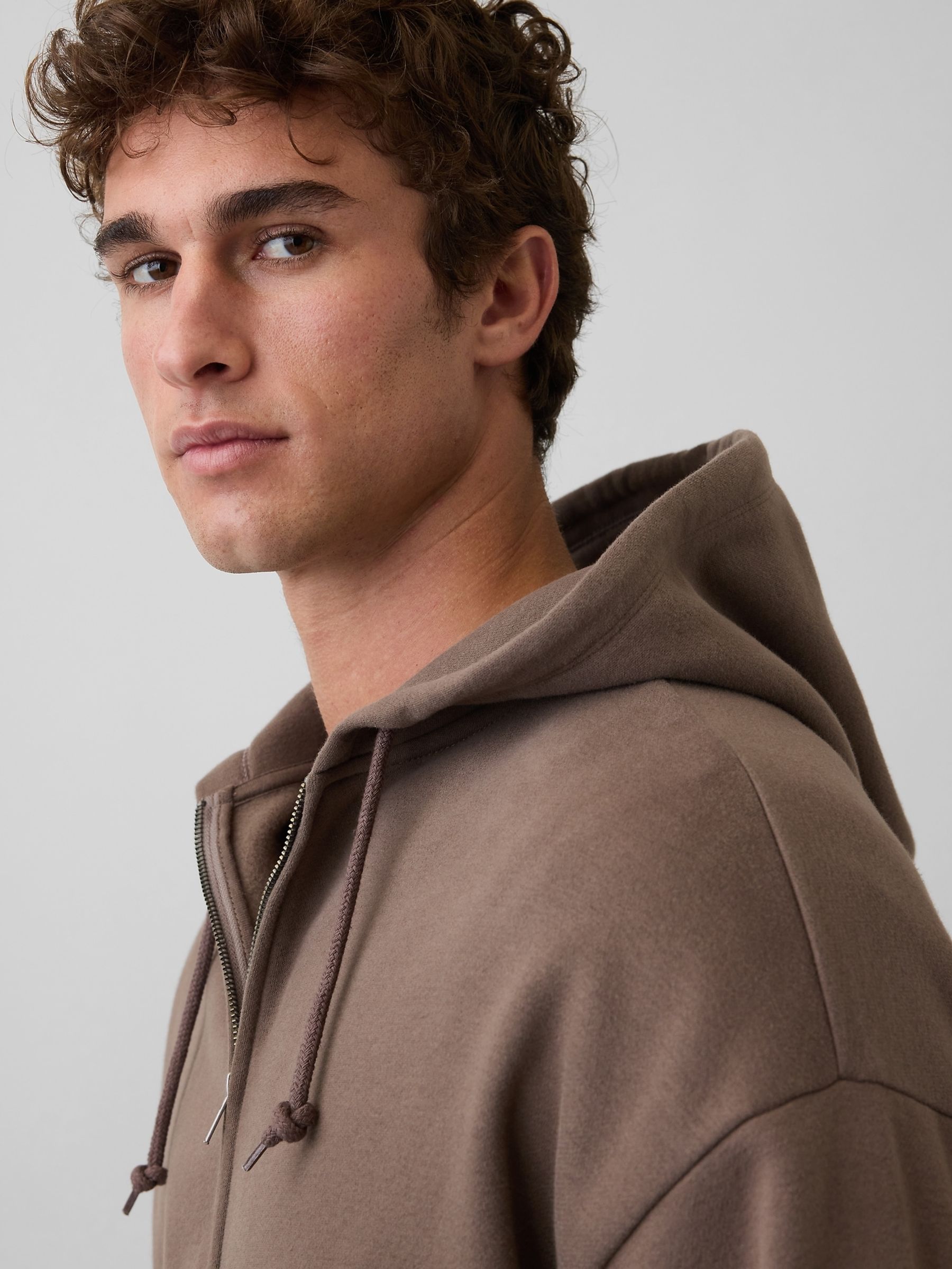 Brown VintageSoft Oversized Crop Zip Hoodie - Image 4 of 4