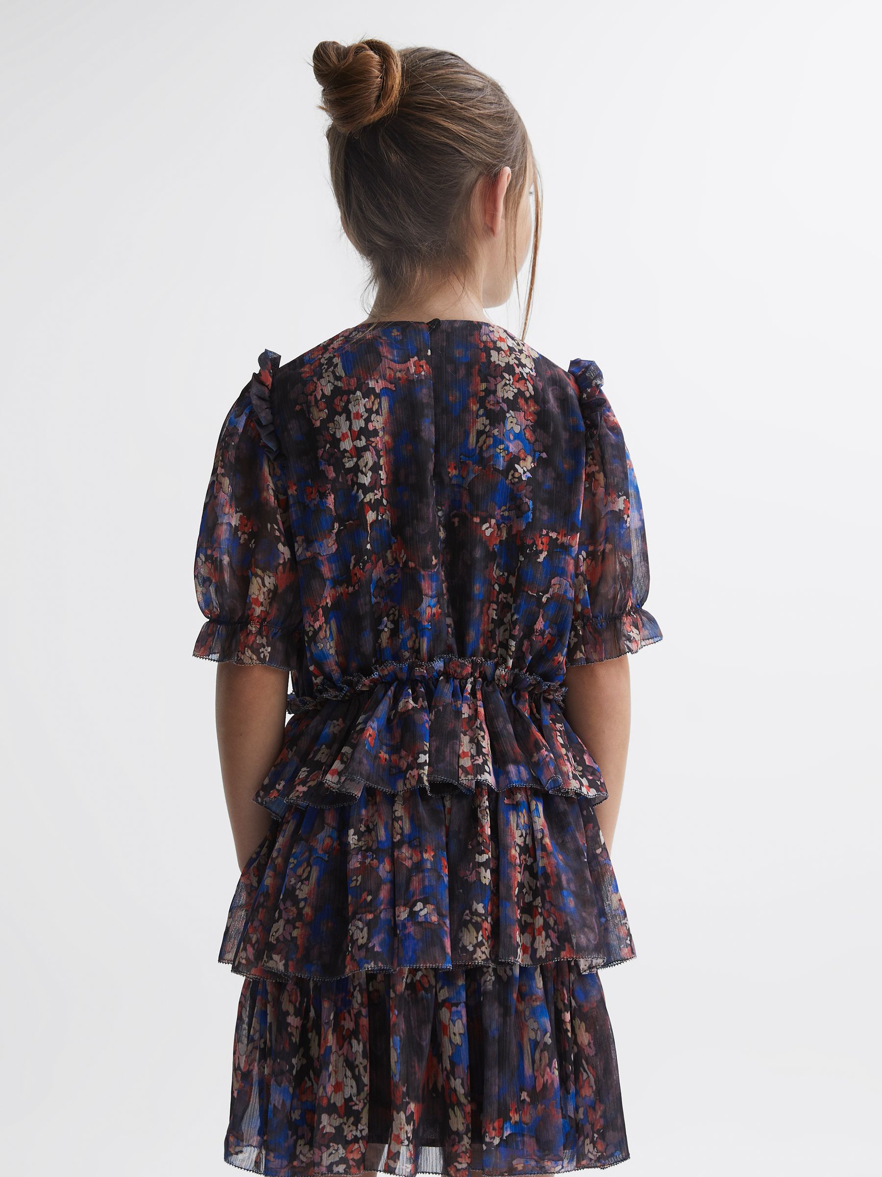 9-12 yrs Printed Tiered Dress in Navy Print - Image 5 of 7