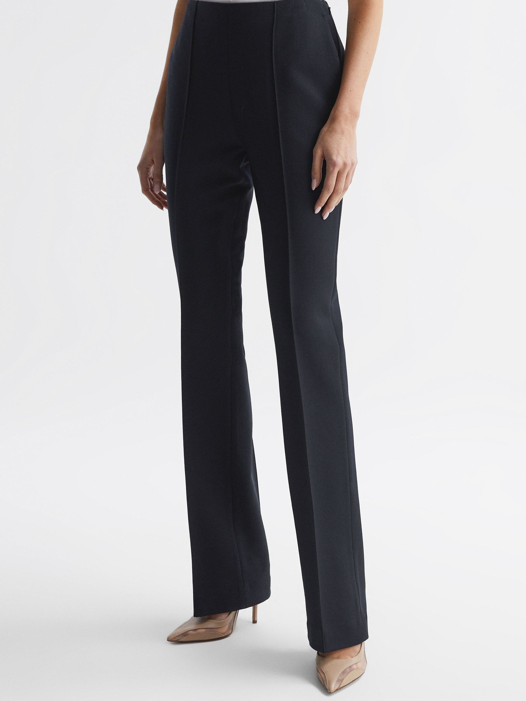 Wool Flared Suit Trousers in Navy - Image 1 of 5