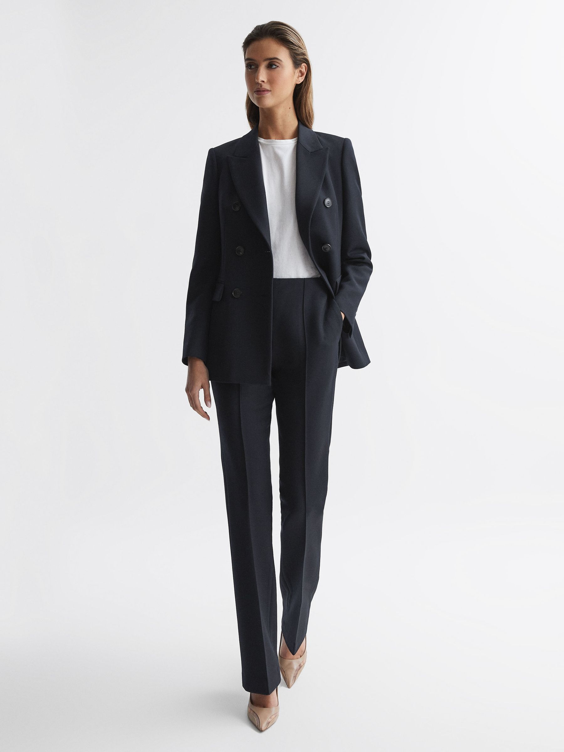Wool Flared Suit Trousers in Navy - Image 3 of 5