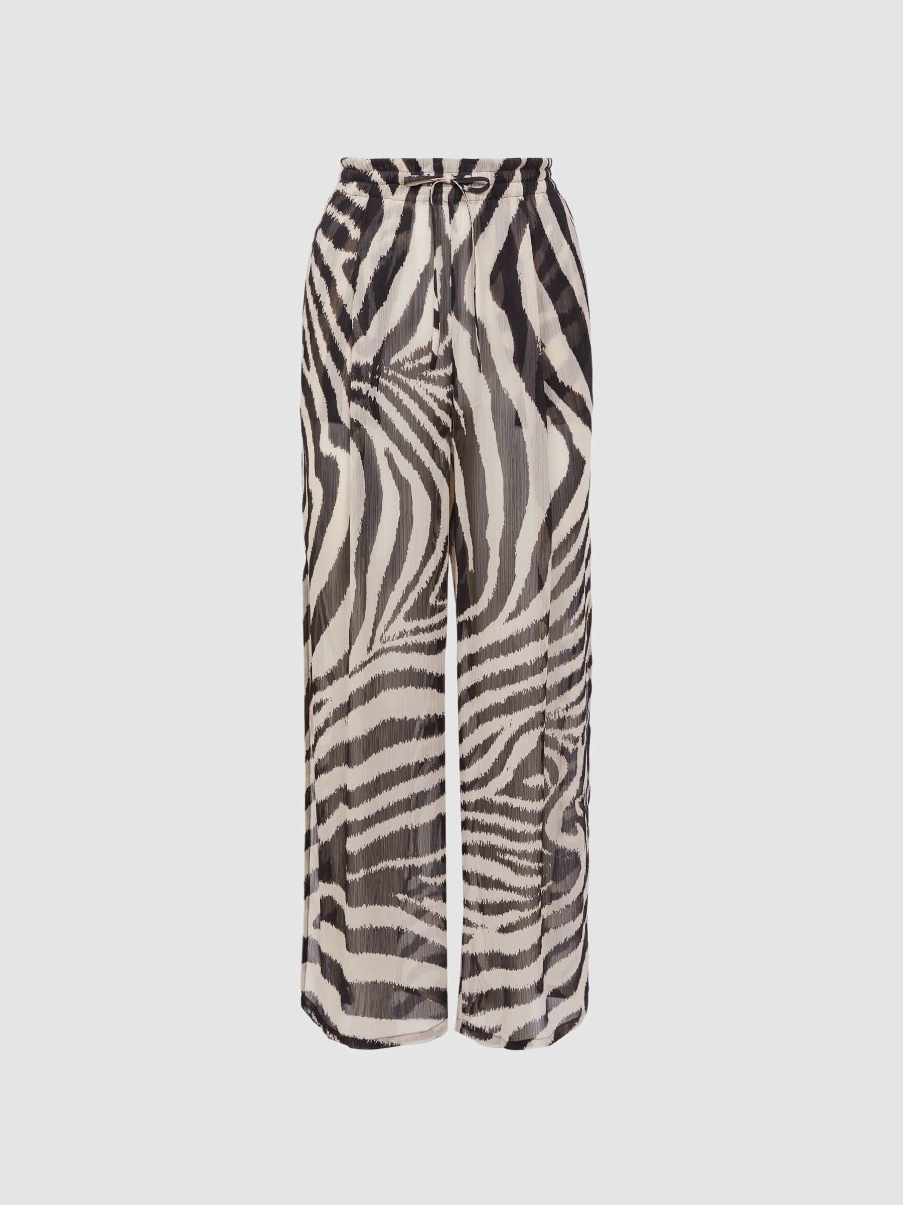 Zebra Print Split Hem Beach Trousers in Black/White - Image 2 of 4 Zebra Print Split Hem Beach Trousers in Black/White - Image 2 of 4