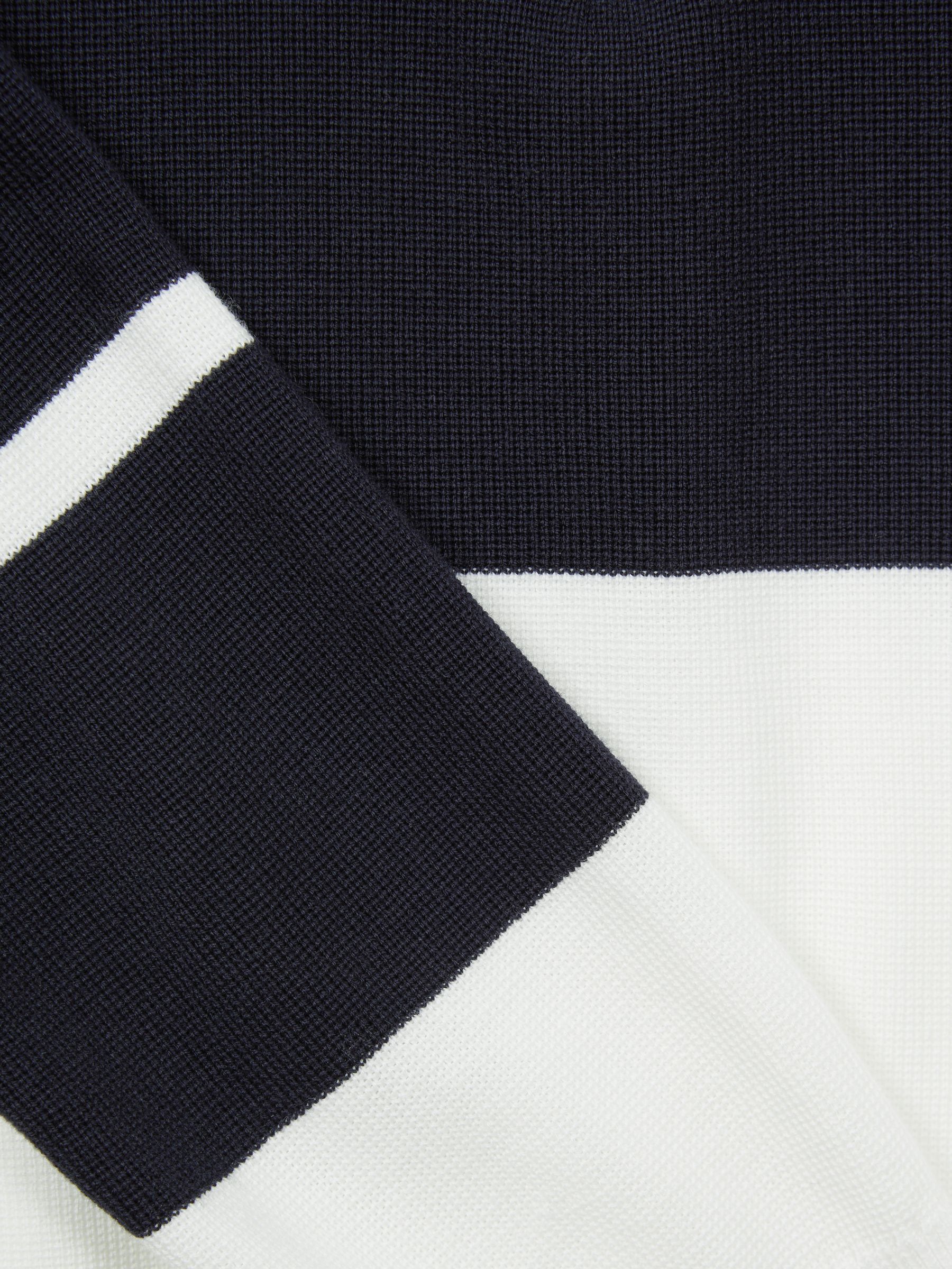 Junior Slim Fit Half-Zip Long Sleeve Polo Shirt in Navy/White - Image 6 of 6