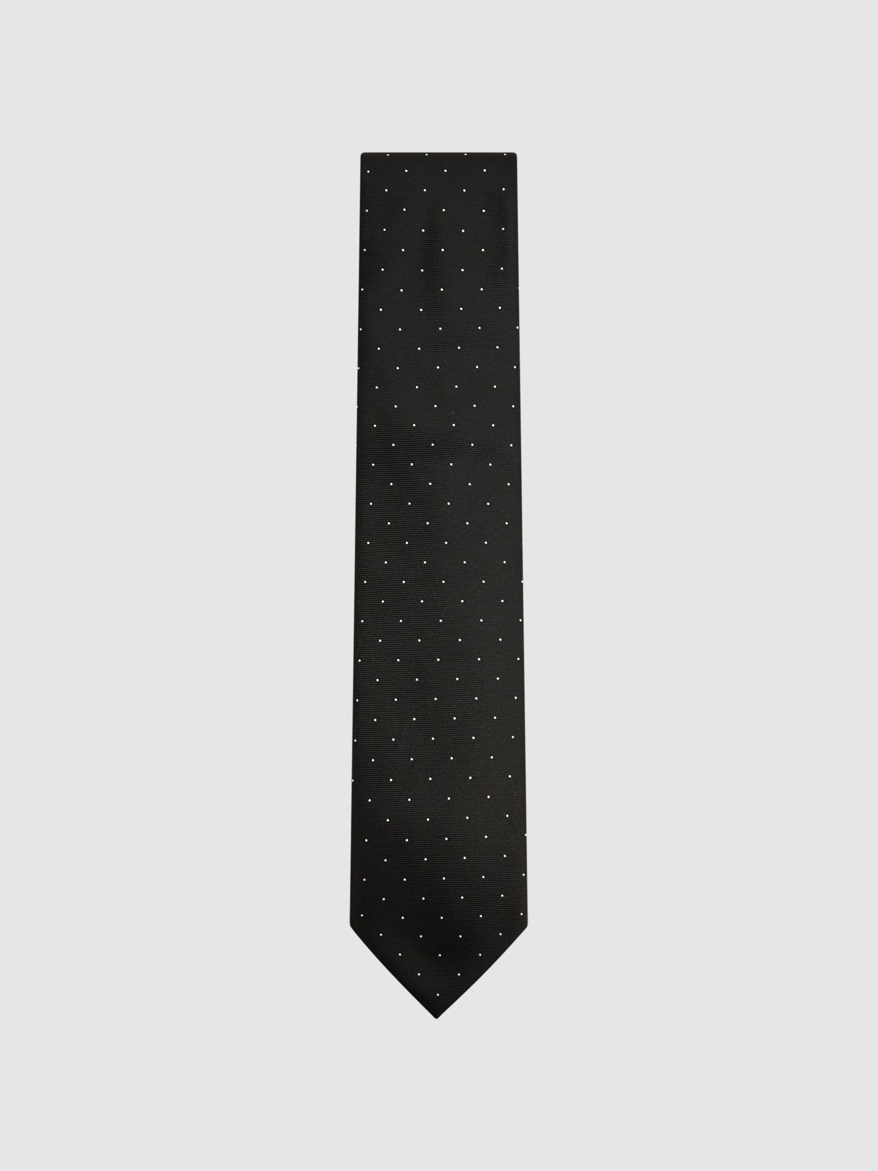 Polka Dot Silk Tie in Black - Image 1 of 5