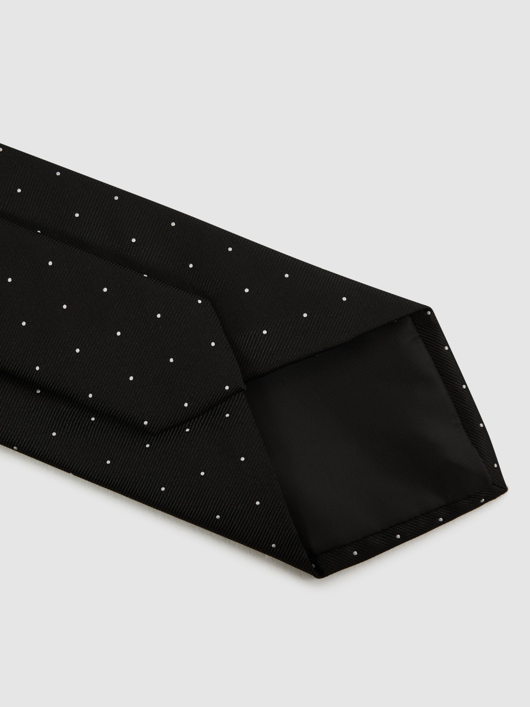 Polka Dot Silk Tie in Black - Image 4 of 5