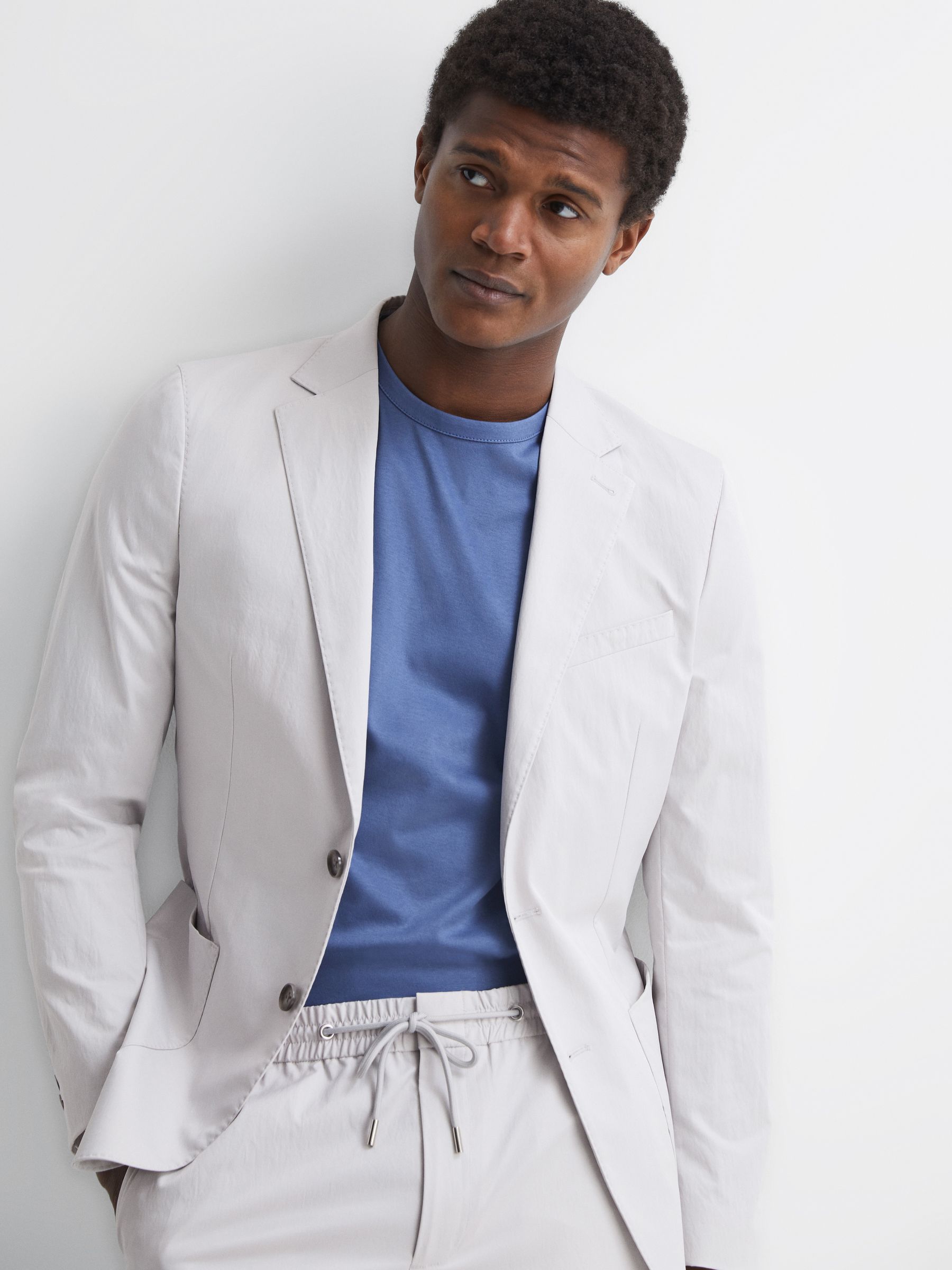 Single Breasted Technical Slim Fit Blazer in Ice Grey - Image 1 of 6