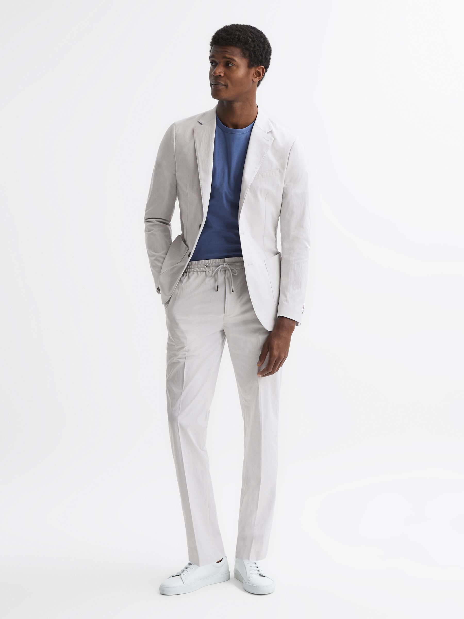 Single Breasted Technical Slim Fit Blazer in Ice Grey - Image 3 of 6
