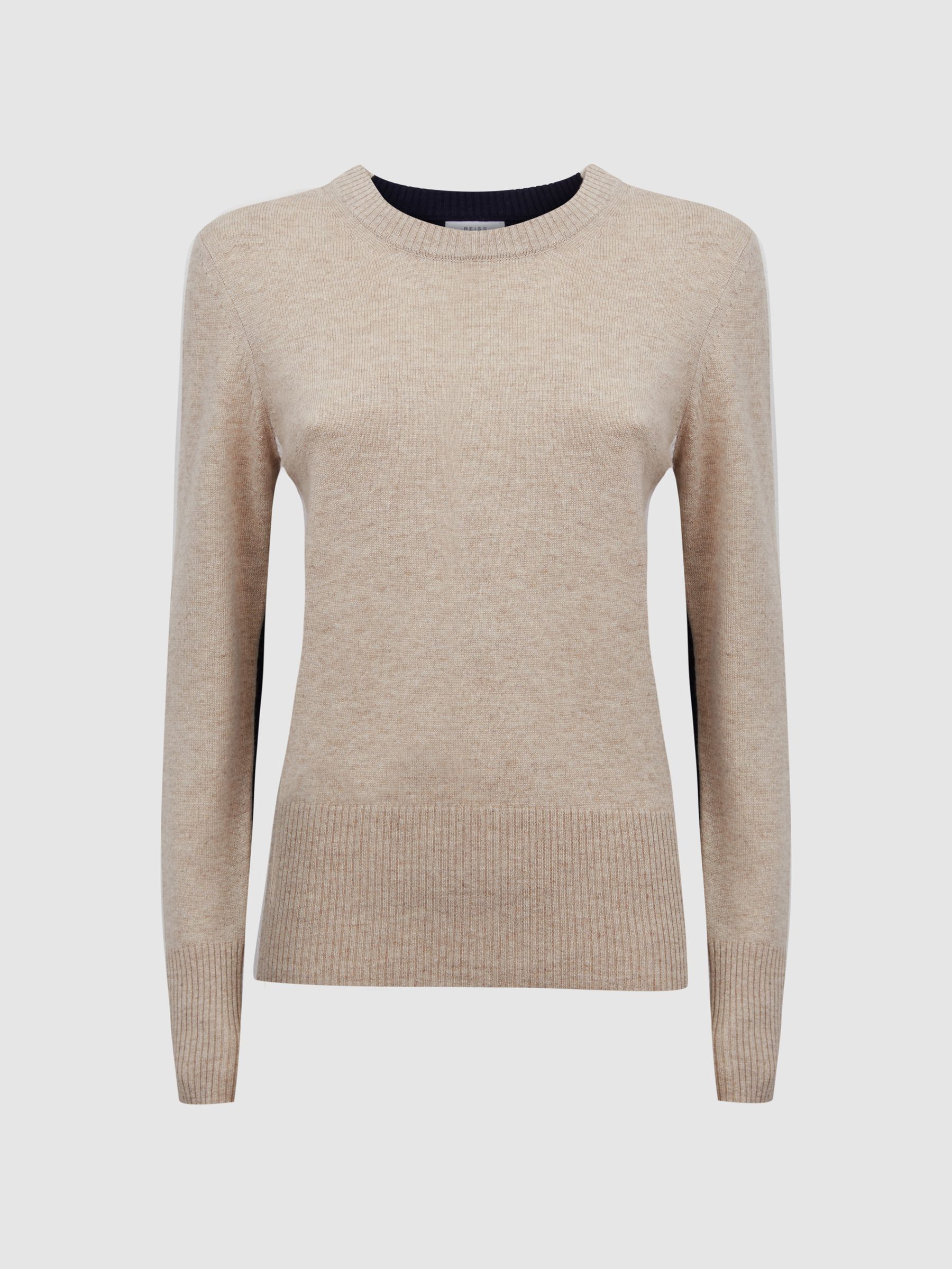 Wool Blend Colourblock Jumper in Cream/Navy - Image 2 of 5