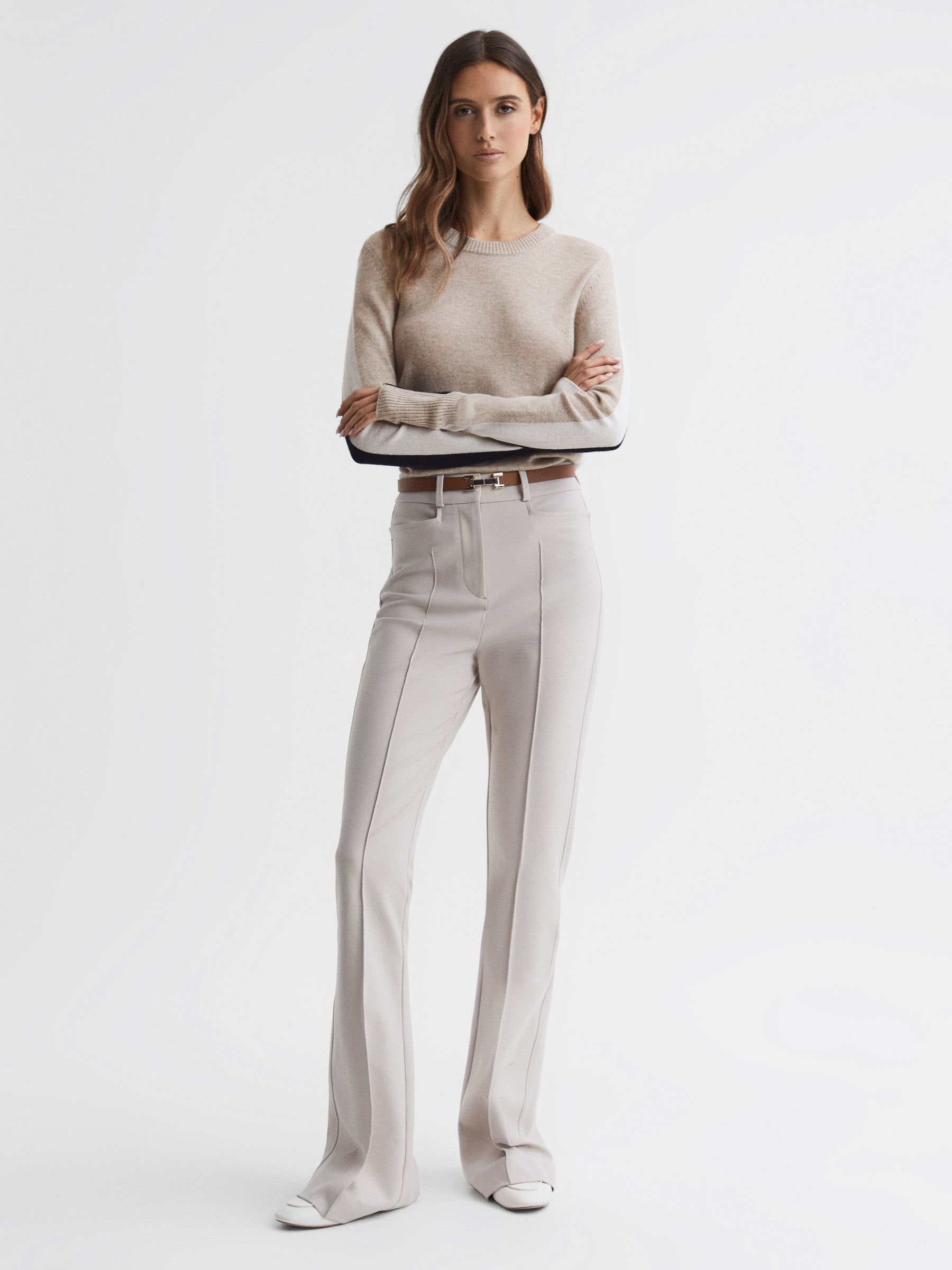 Wool Blend Colourblock Jumper in Cream/Navy - Image 3 of 5