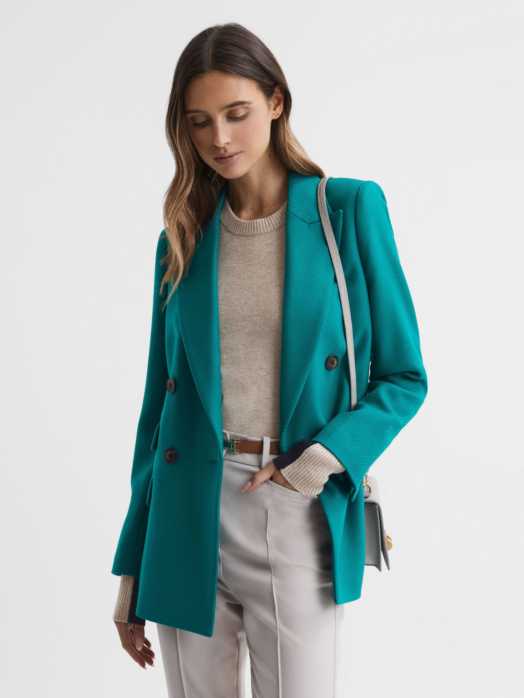 Wool Blend Colourblock Jumper in Cream/Navy - Image 4 of 5