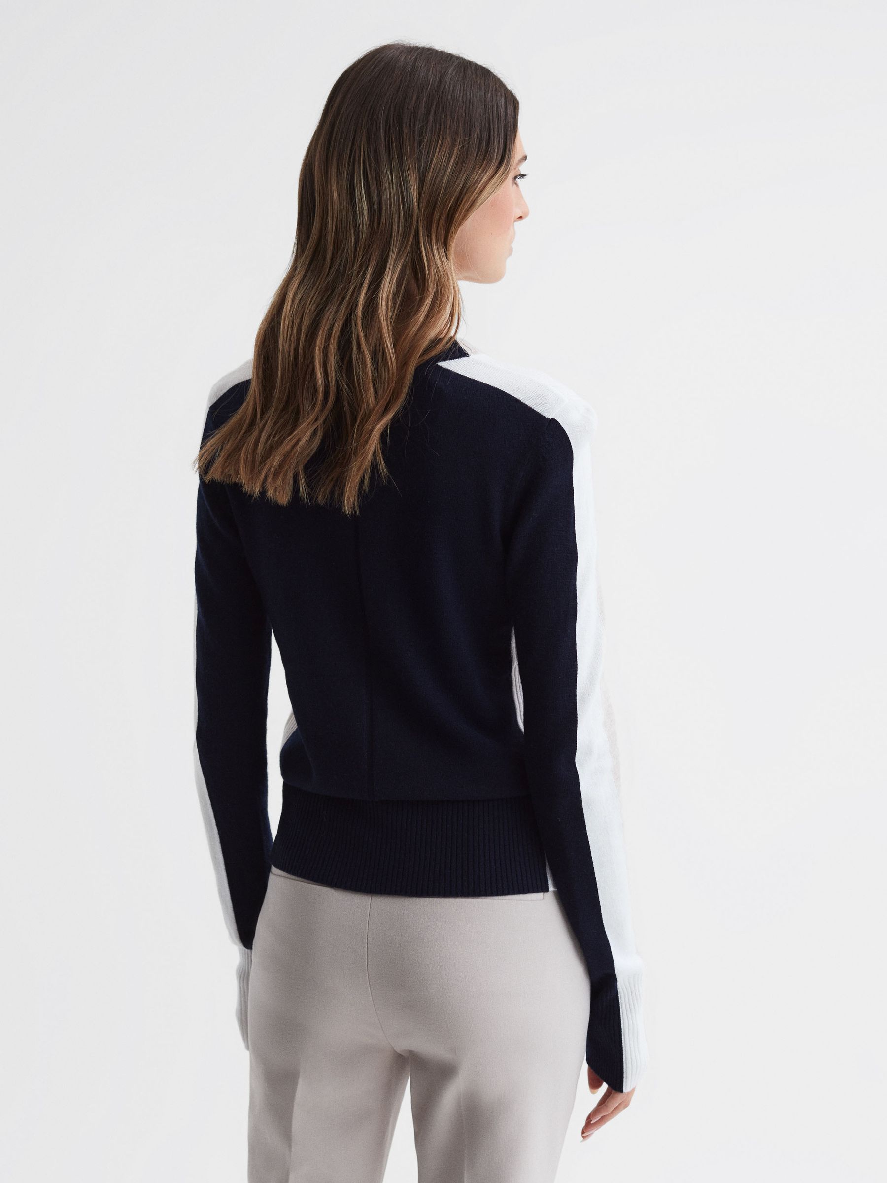 Wool Blend Colourblock Jumper in Cream/Navy - Image 5 of 5