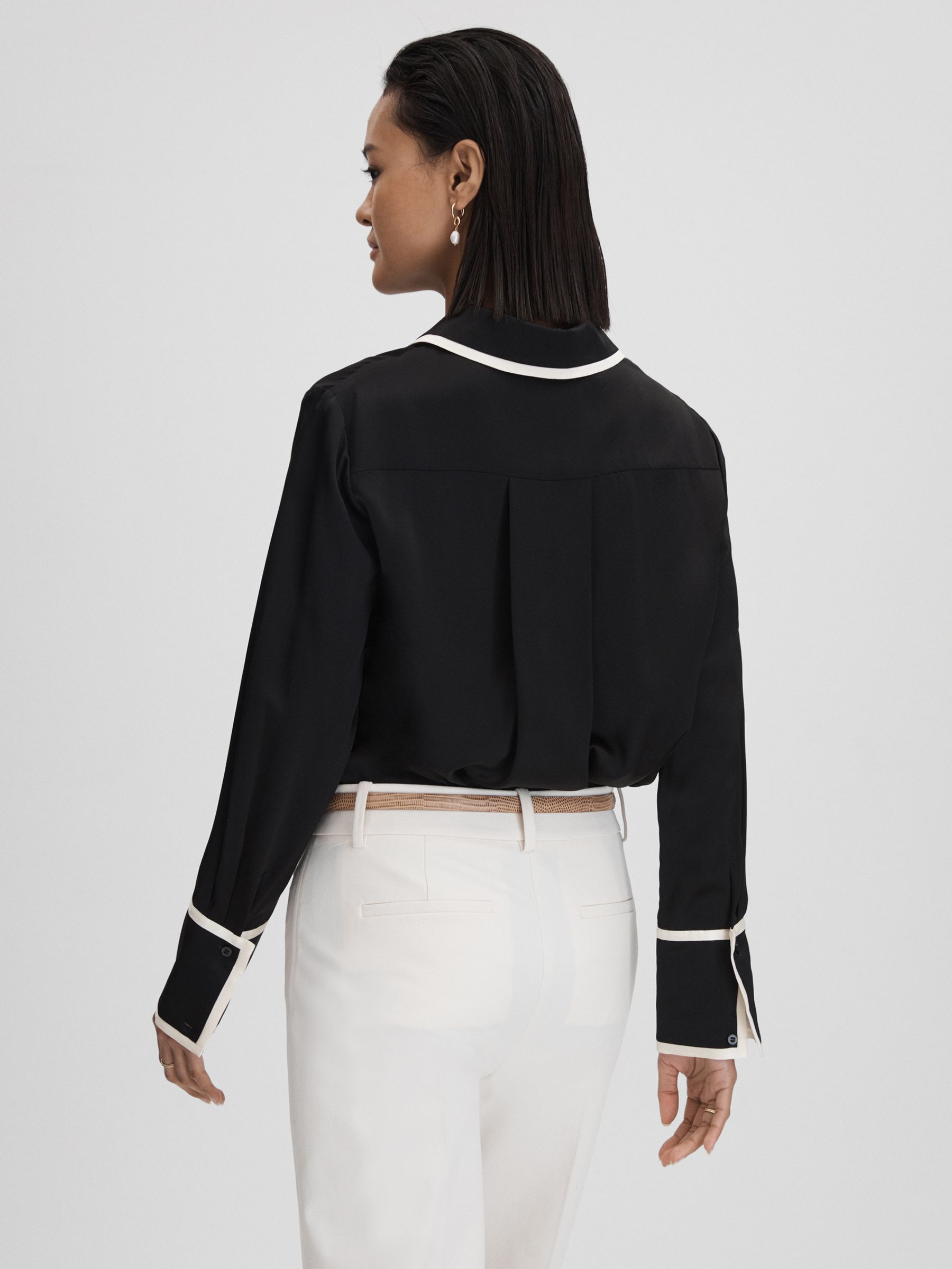 Silk Contrast Trim Button-Through Shirt in Black - Image 5 of 5