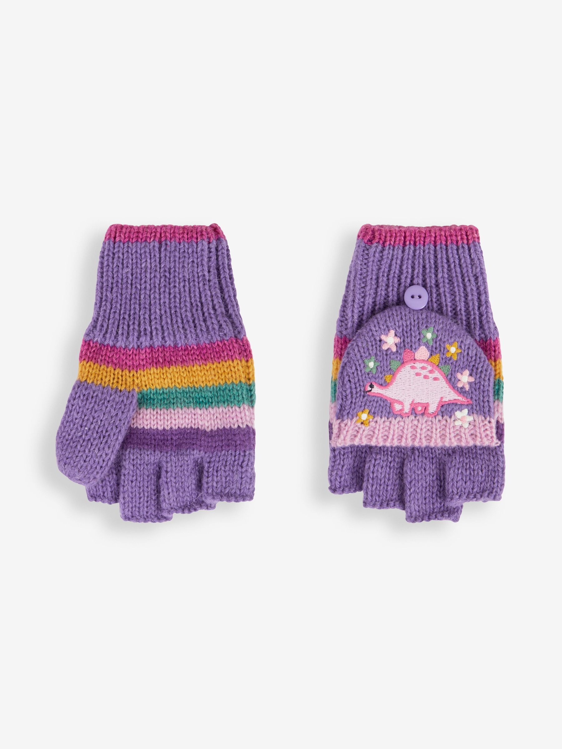 Lilac Girls' Pretty Dinosaur Striped Gloves - Image 2 of 4