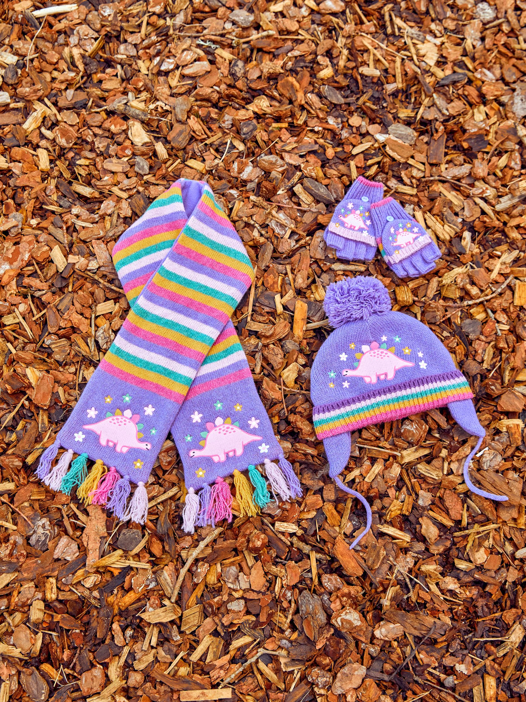 Lilac Girls' Pretty Dinosaur Striped Gloves - Image 4 of 4