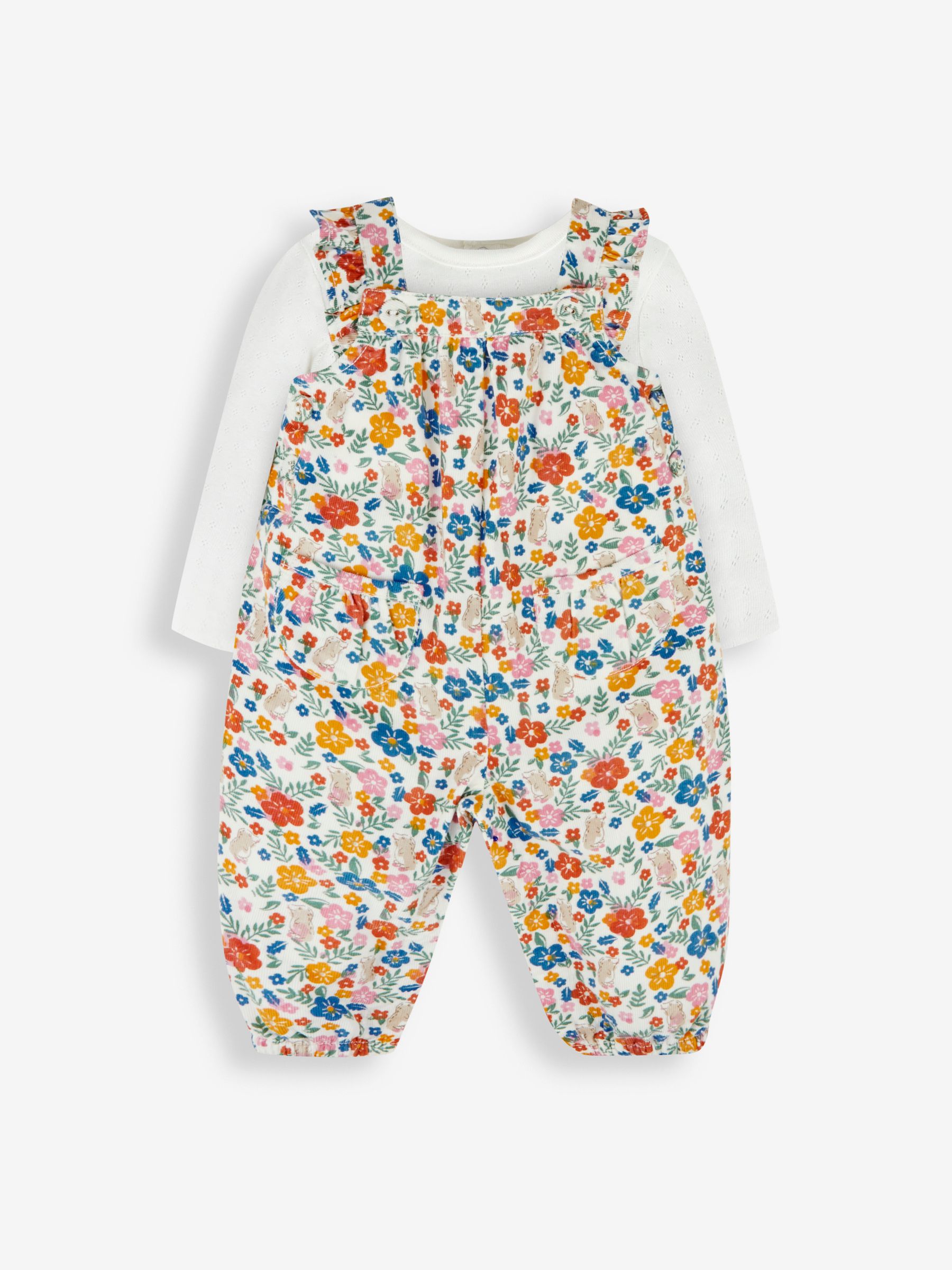 Cream Girls' Mole Floral Cord Dungarees & Top Set - Image 1 of 4