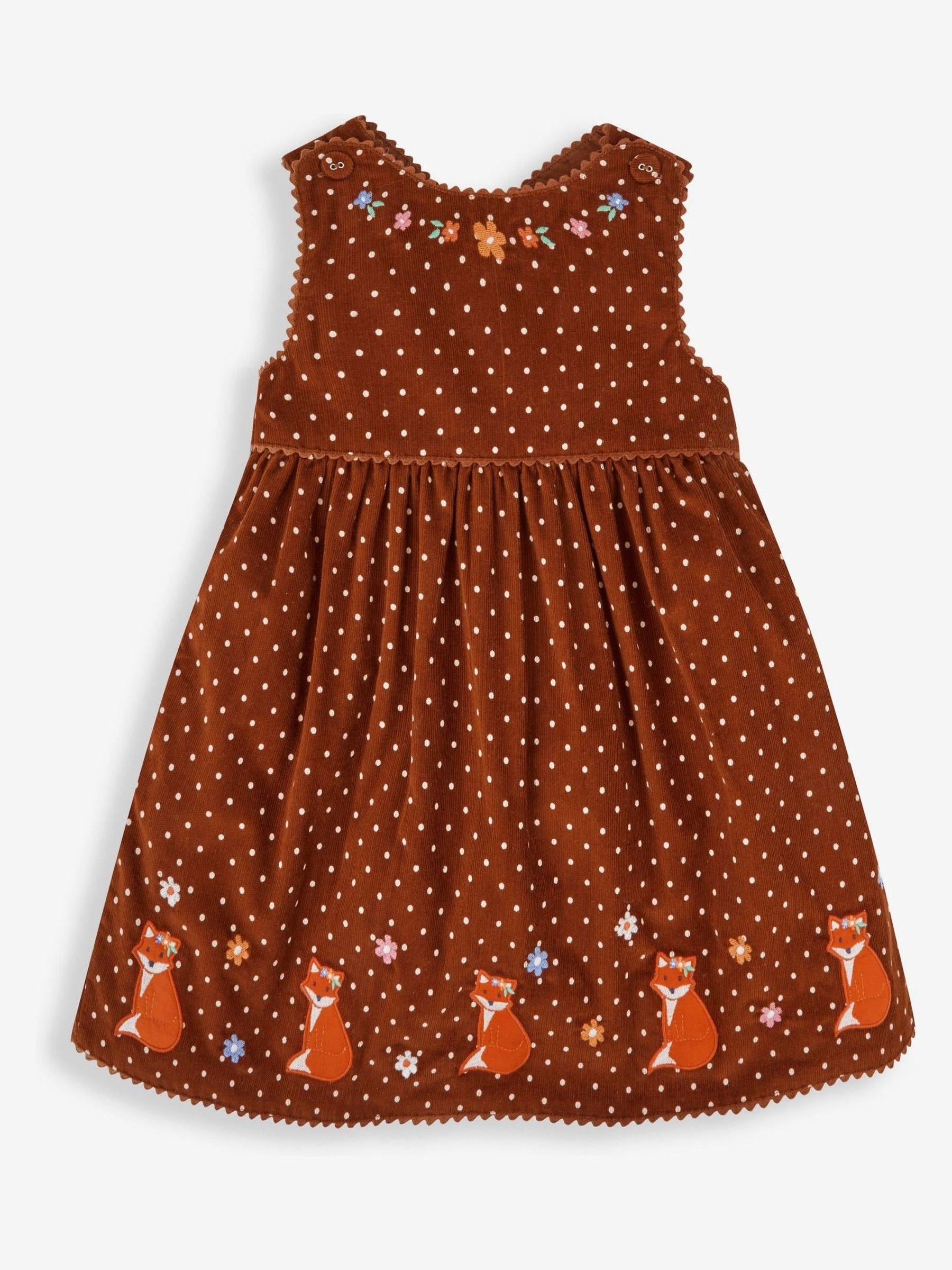 Toffee Brown Fox Girls' Appliqué Cord Dress - Image 1 of 4