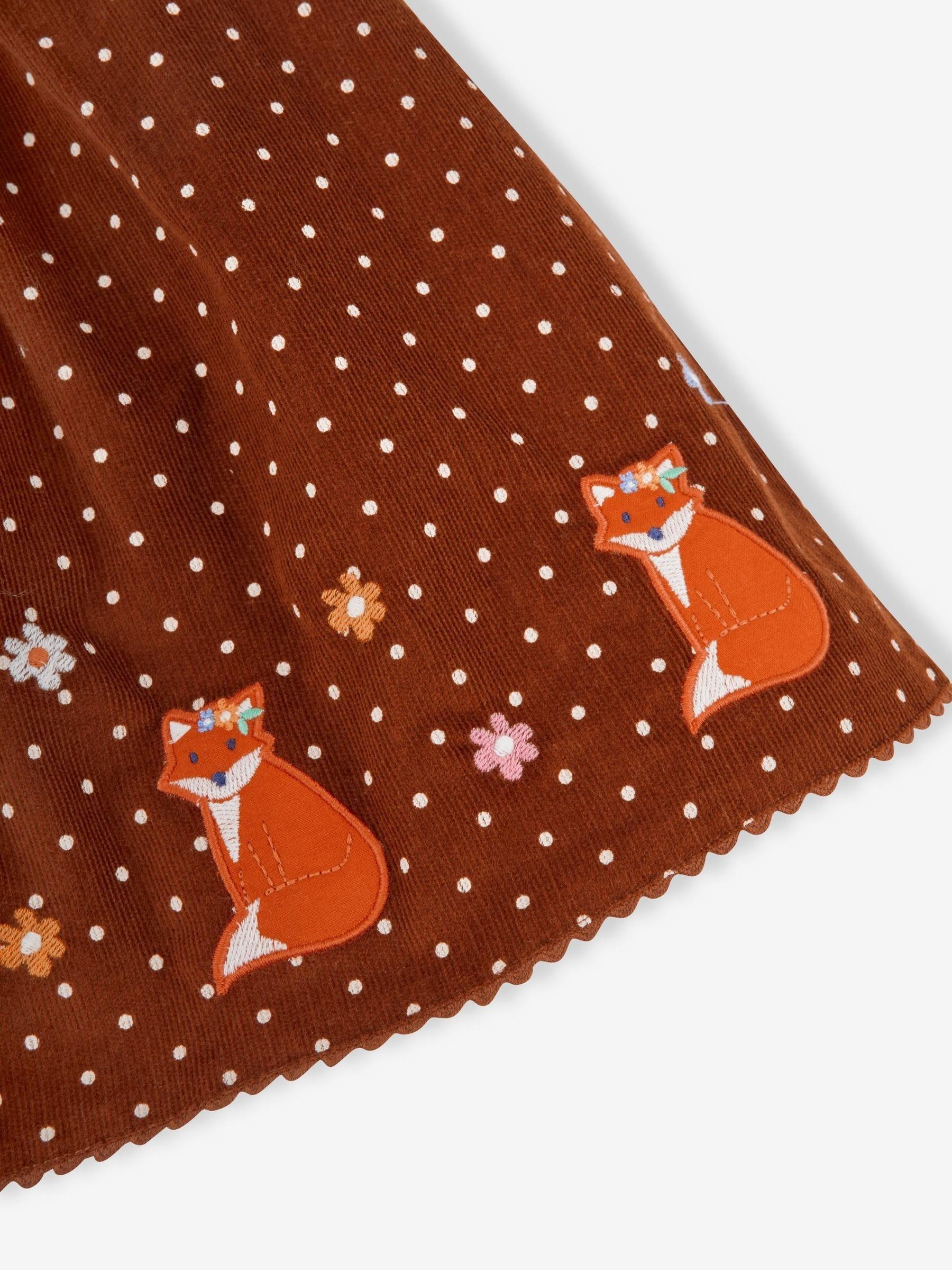 Toffee Brown Fox Girls' Appliqué Cord Dress - Image 4 of 4