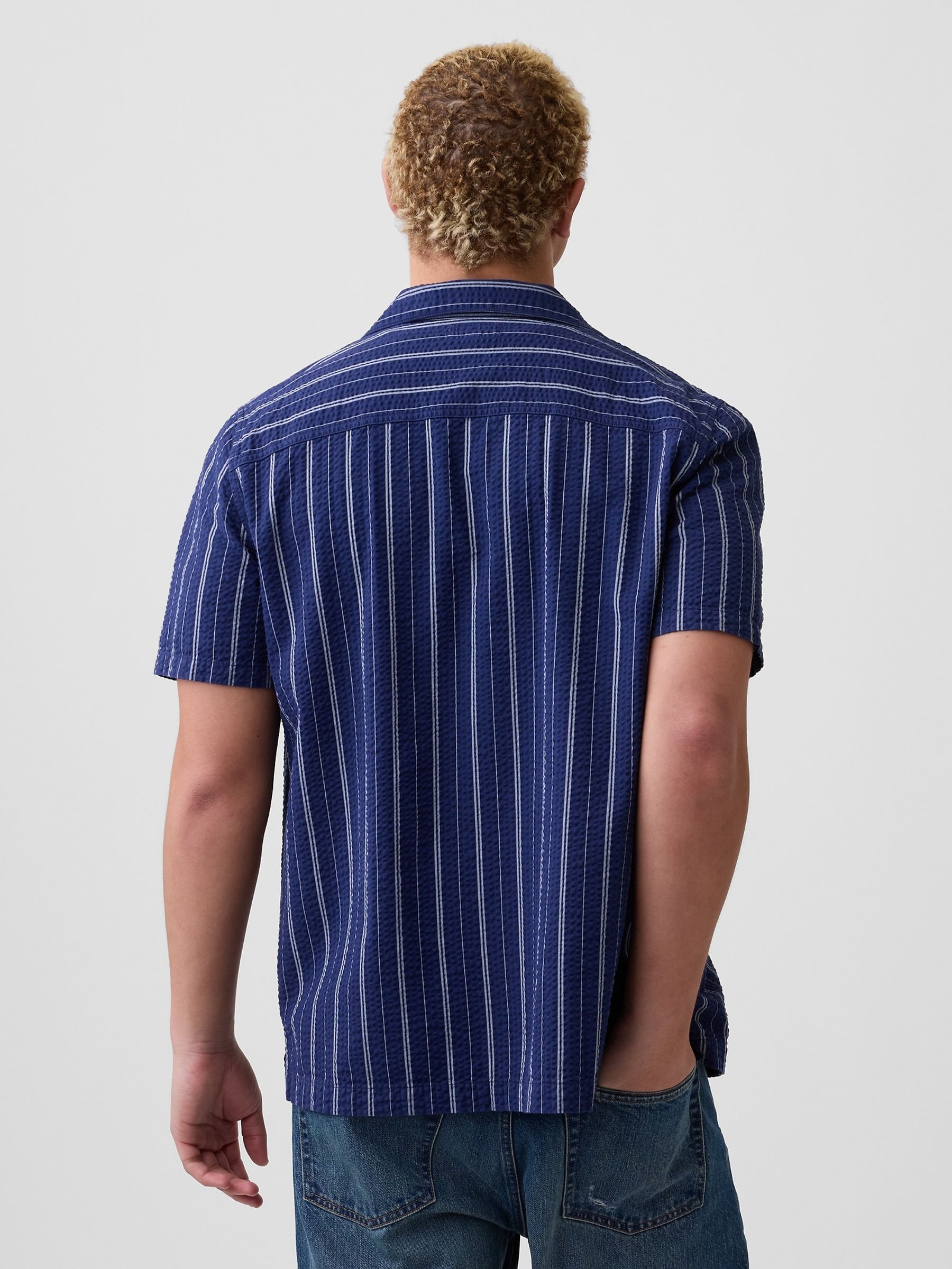 Navy Stripe Seersucker Holiday Shirt - Image 2 of 5