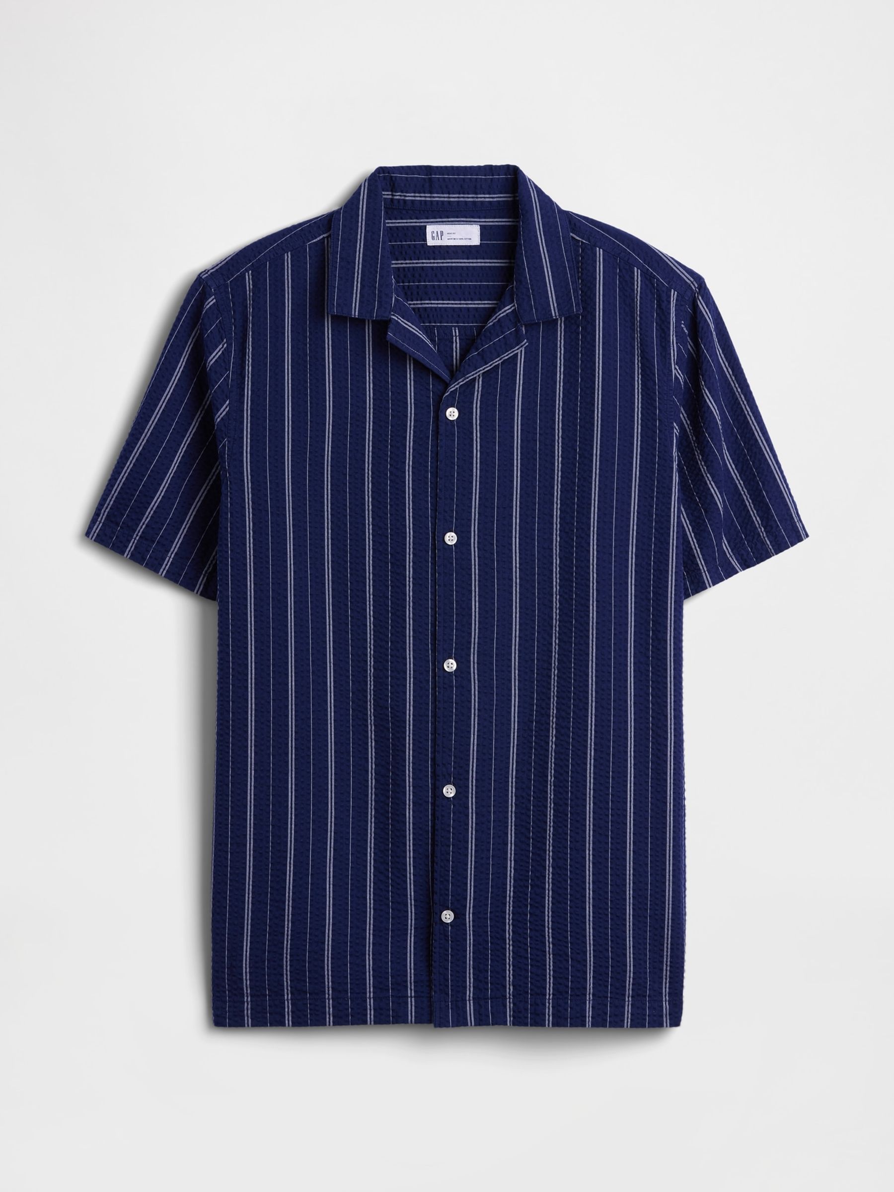 Navy Stripe Seersucker Holiday Shirt - Image 4 of 5