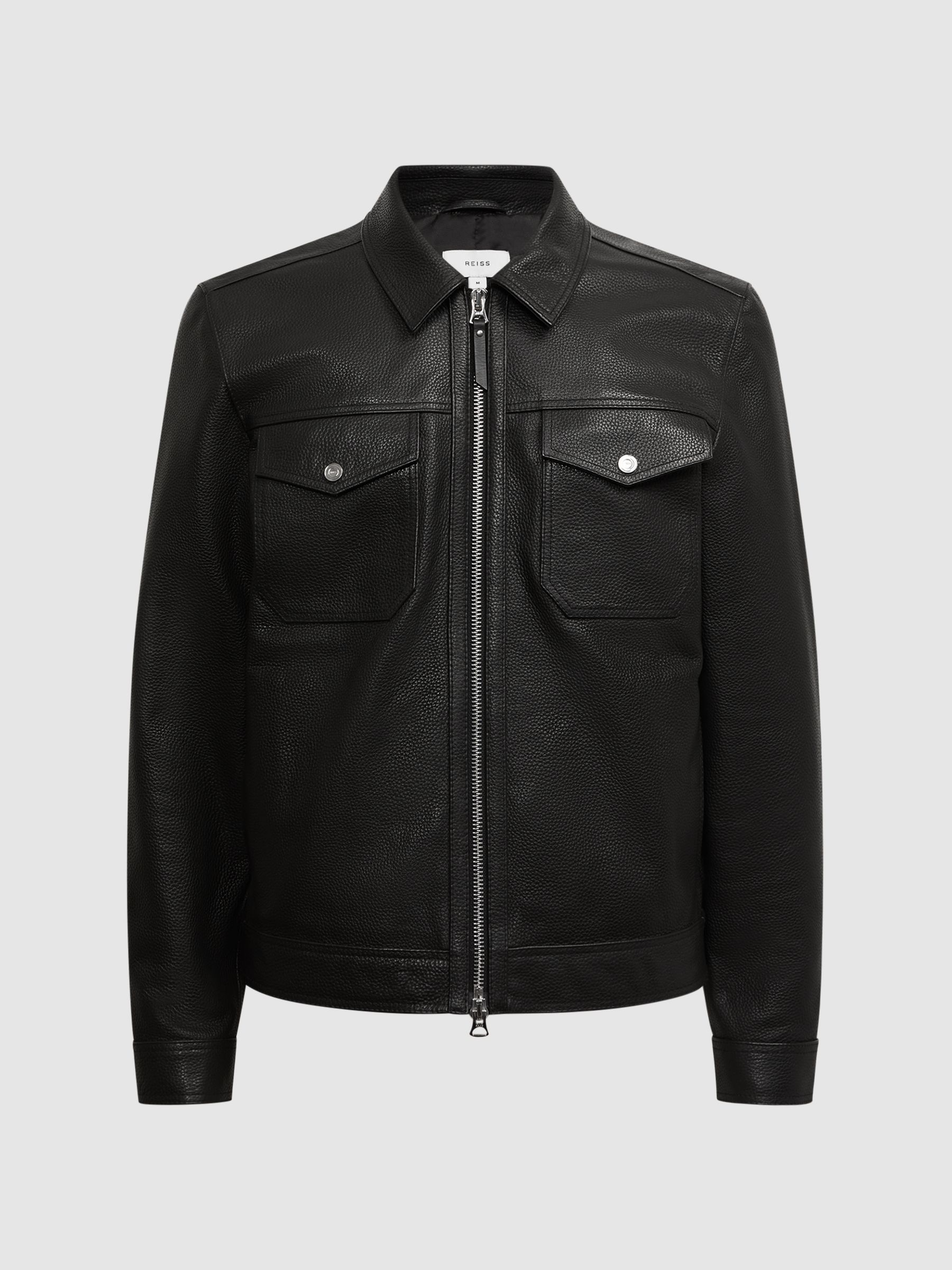 Leather Zip Through Jacket in Black - Image 2 of 4