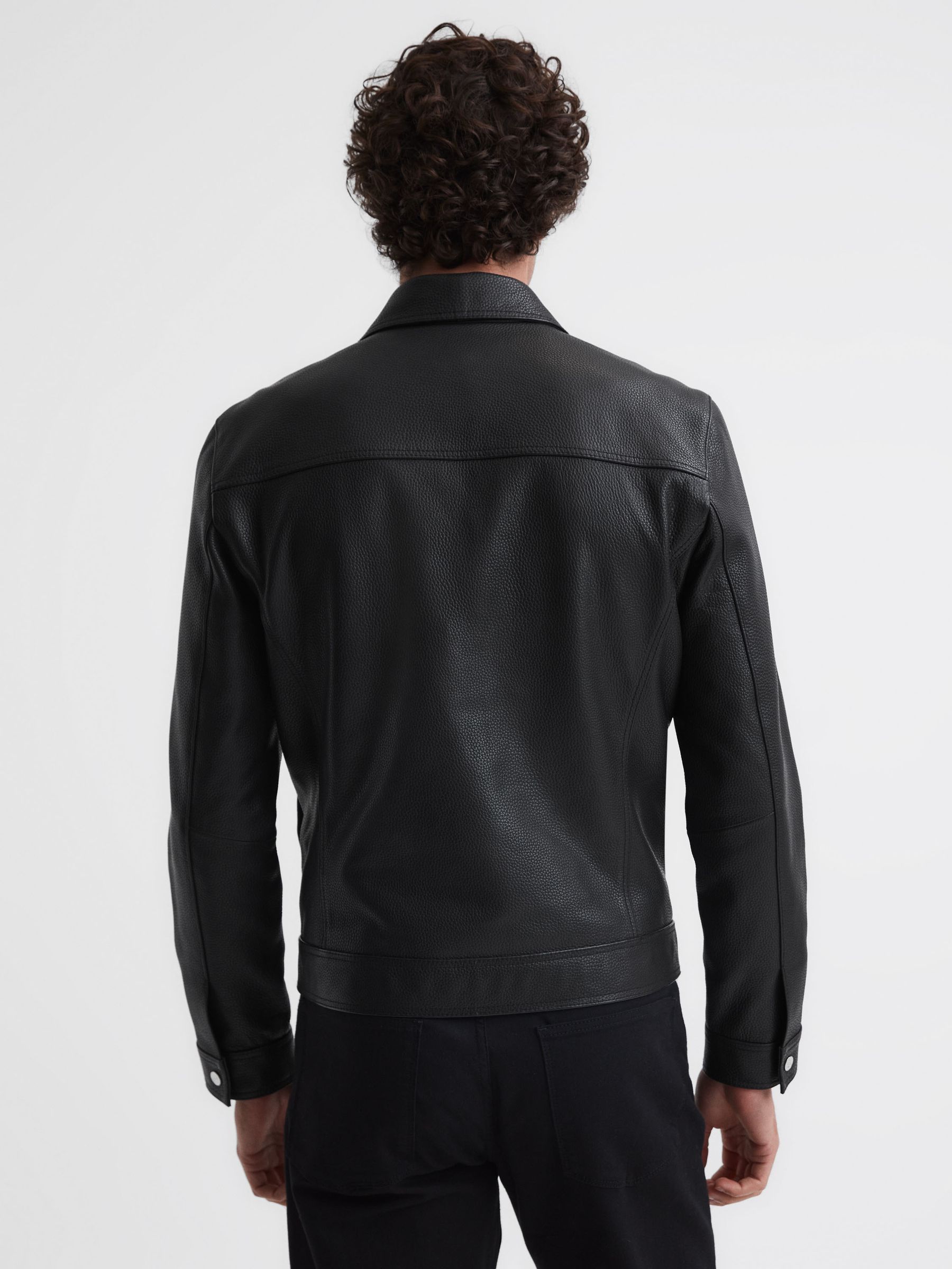Leather Zip Through Jacket in Black - Image 4 of 4