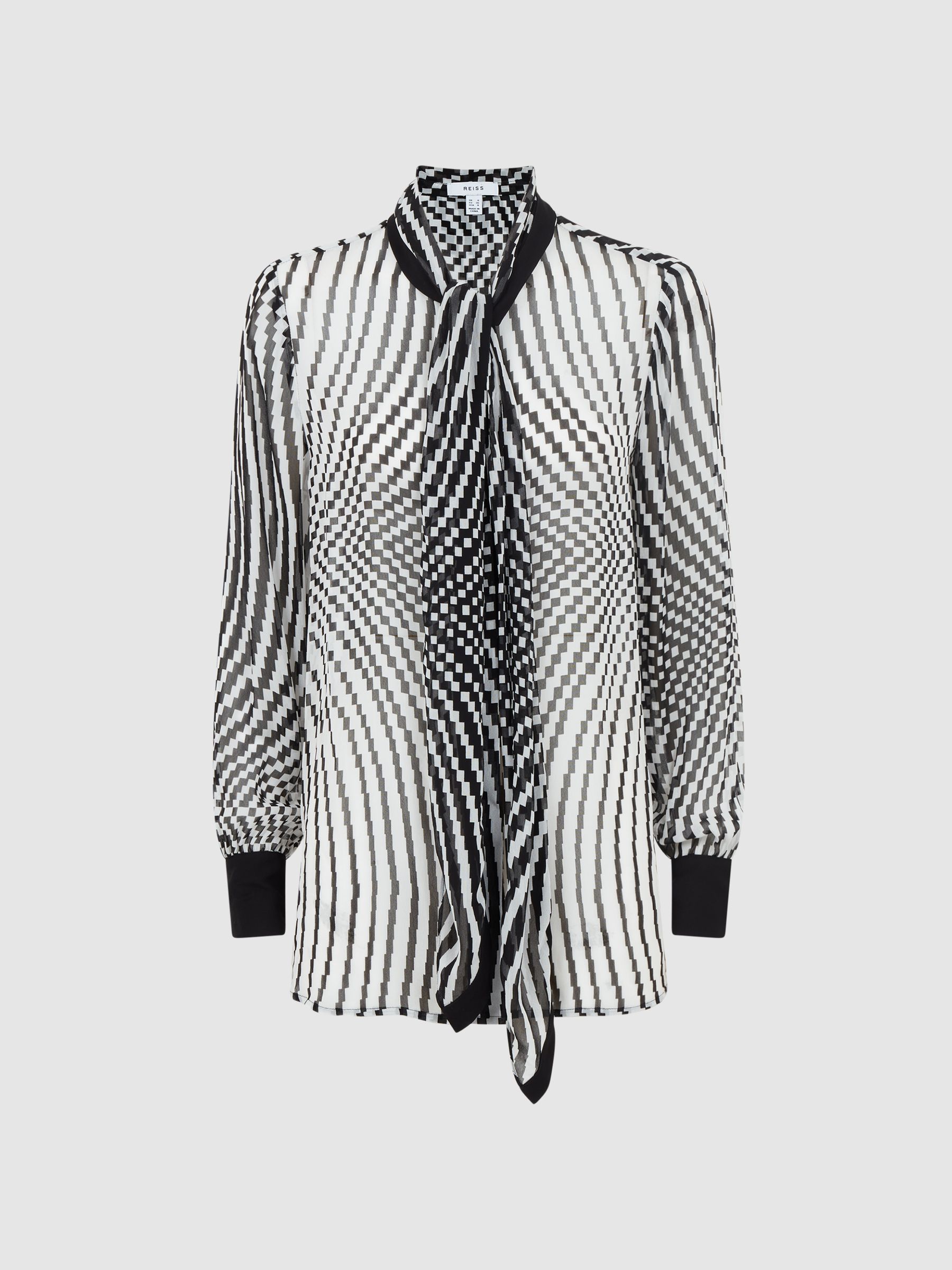 Check Tie Neck Blouse in Black/White - Image 2 of 5