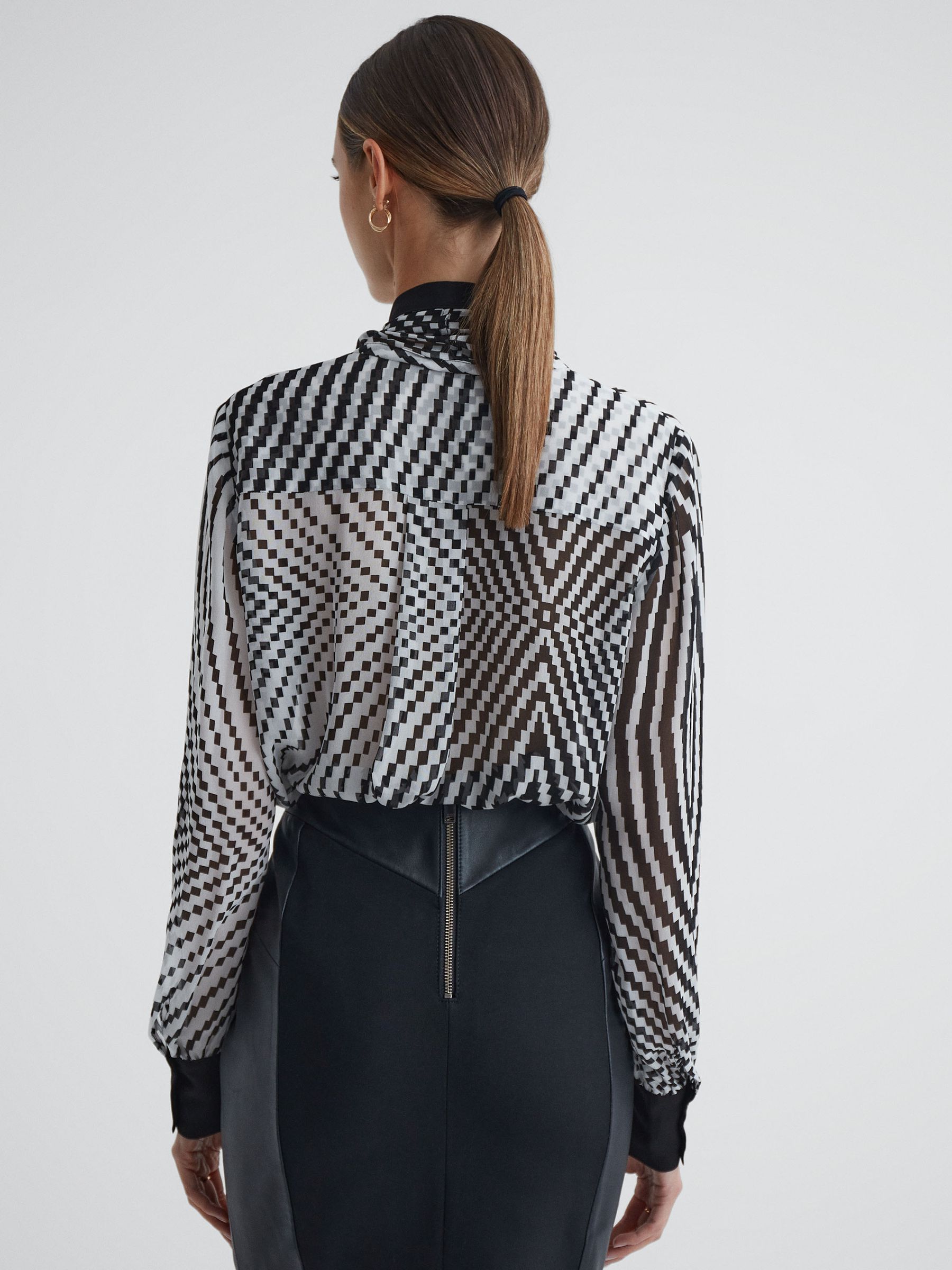 Check Tie Neck Blouse in Black/White - Image 5 of 5