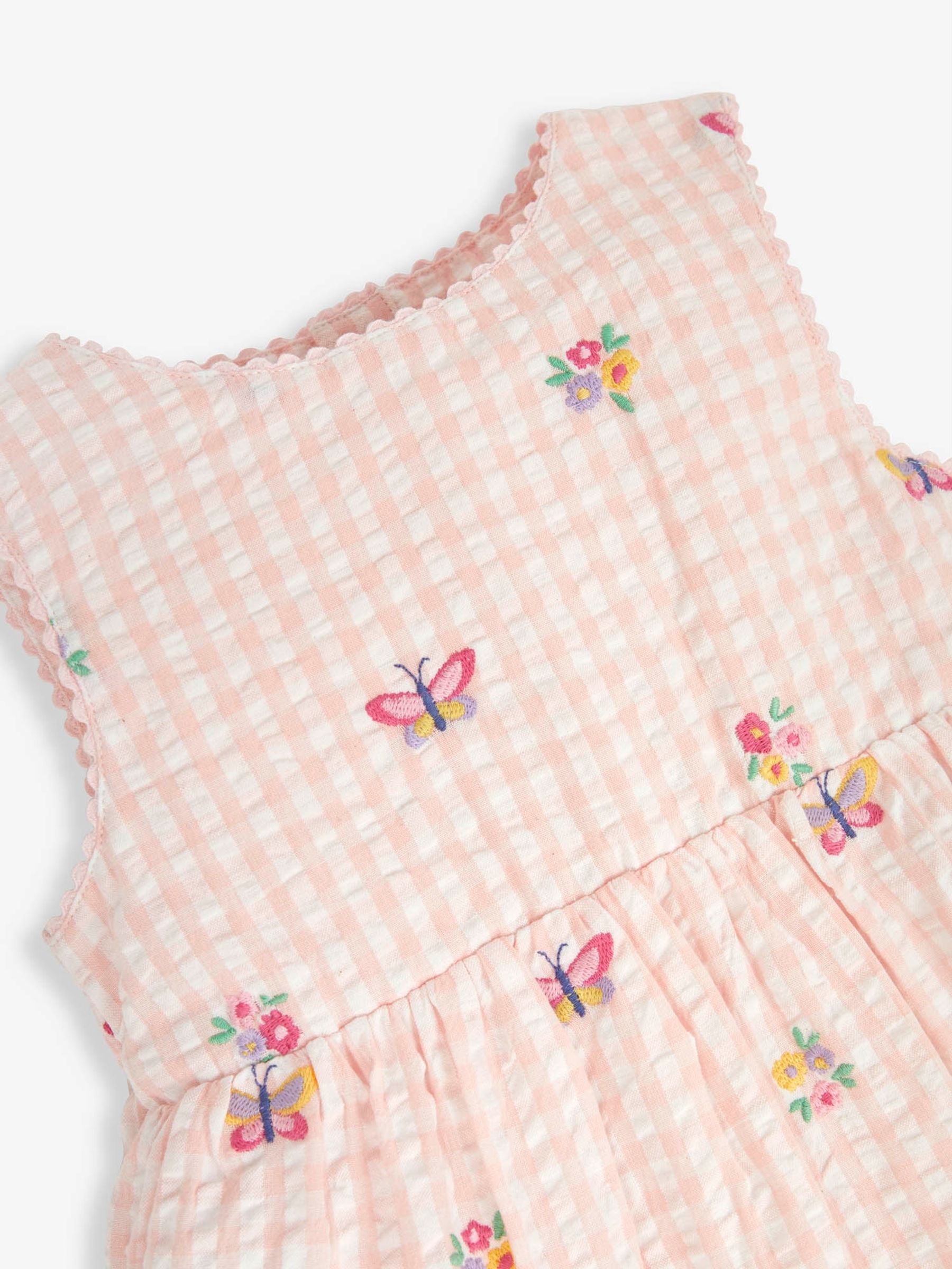 Pale Pink Gingham Butterfly Embroidered Dress - Image 4 of 4