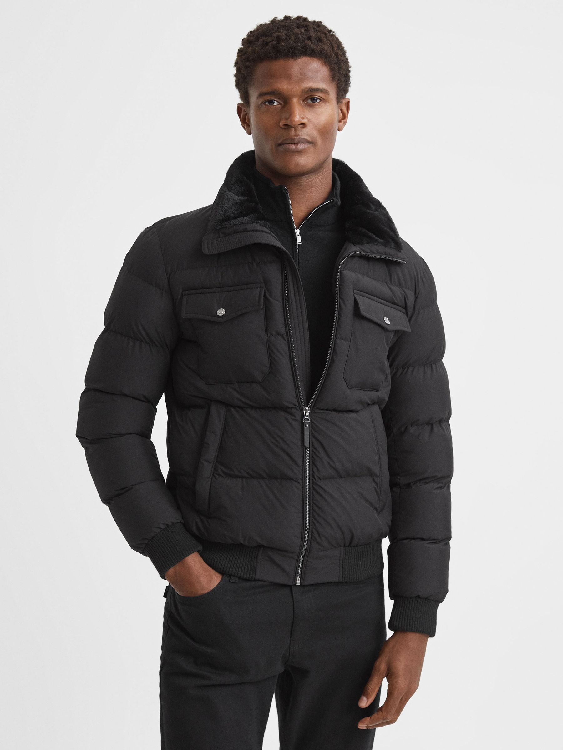 Padded Faux Fur Coat in Black - Image 1 of 5