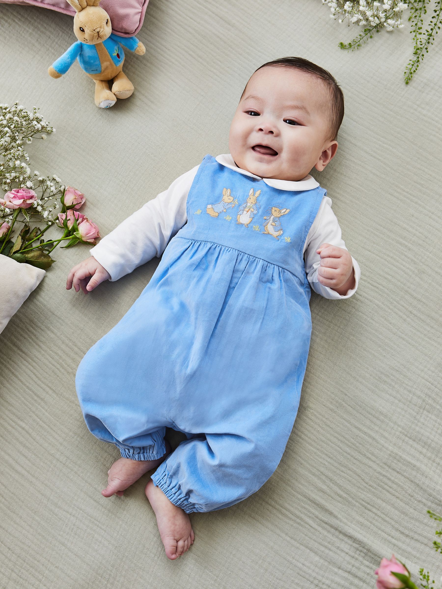 Blue 2-Piece Peter Rabbit Embroidered Dungarees & Bodysuit Set - Image 1 of 7
